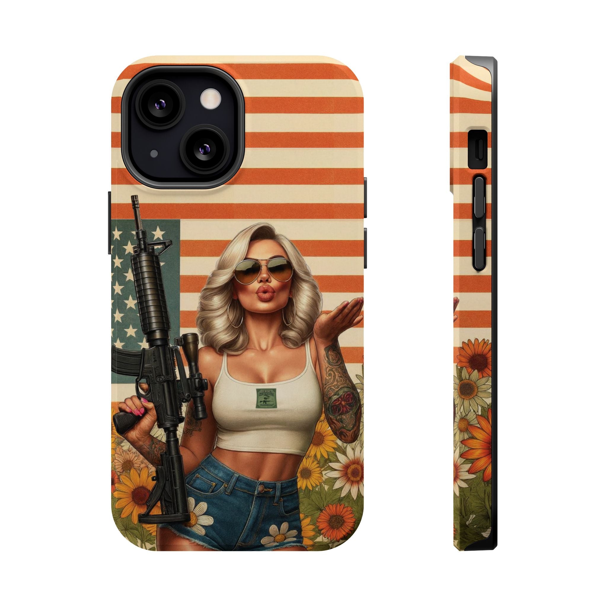 Americana AR-15 Pinup Girl - Magnetic Impact‑Resistant Phone Case  iPhone 13-17 / Samsung S26  MagSafe Compatible