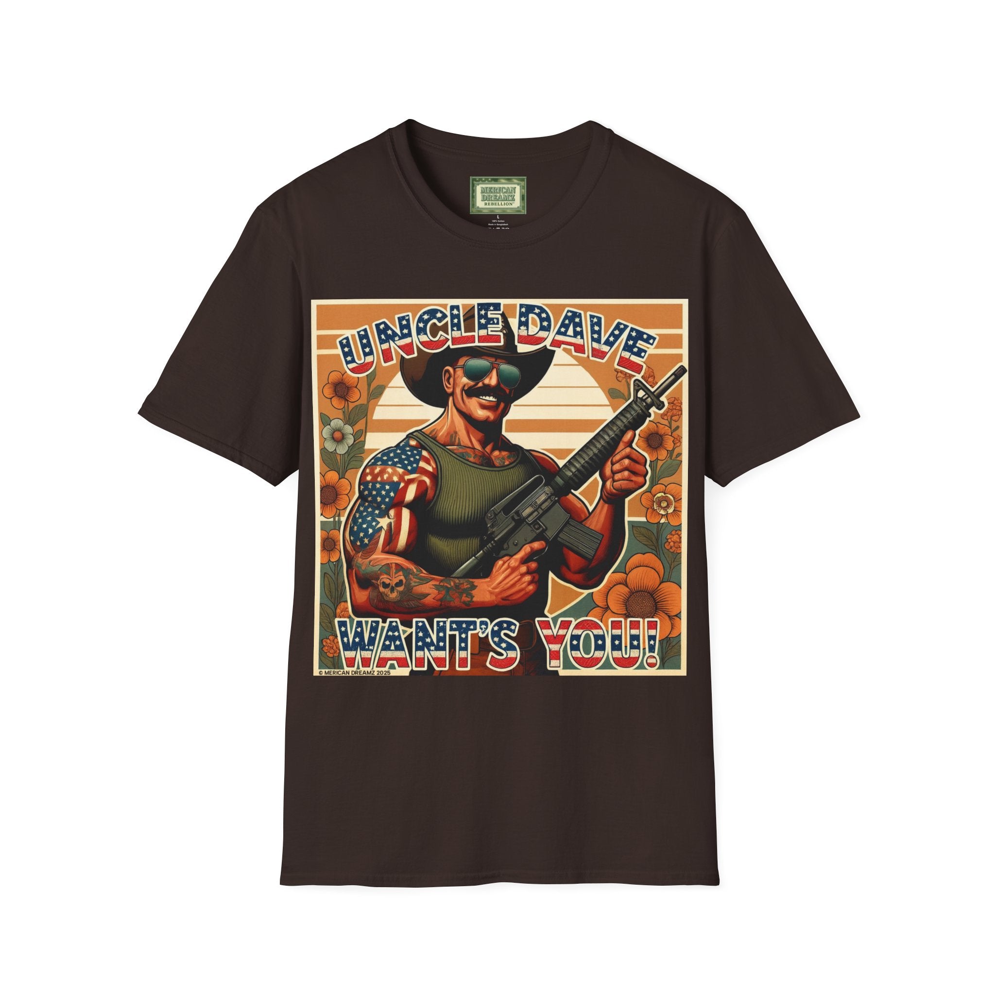 Uncle Dave Wants You, Owner-Artist T Shirt | Patriotic Rifle Retro Illustration from, the Merica the Beautiful Collection (US Only)