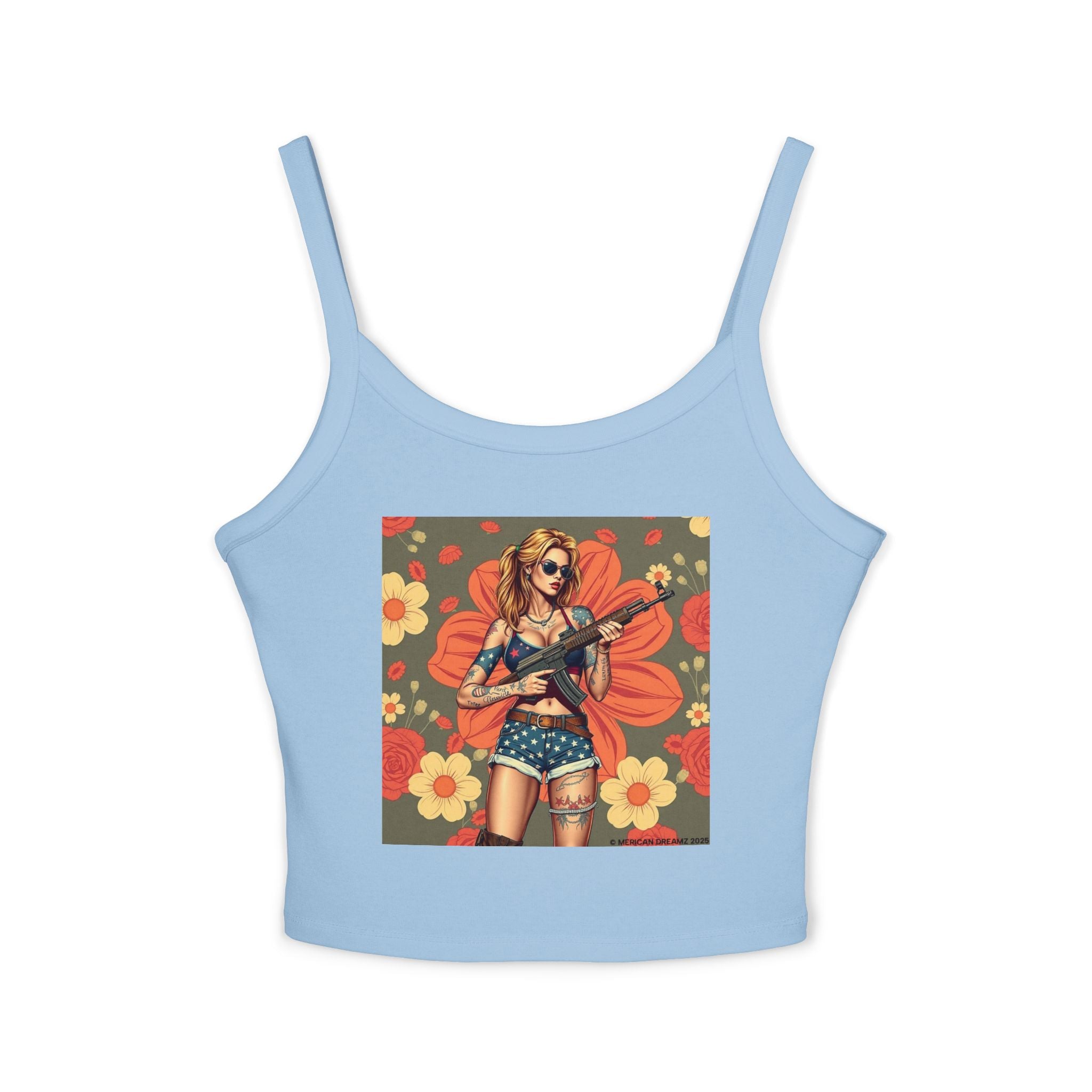 Retro Pinup Girl Tank Top — Vintage Floral Spaghetti Strap