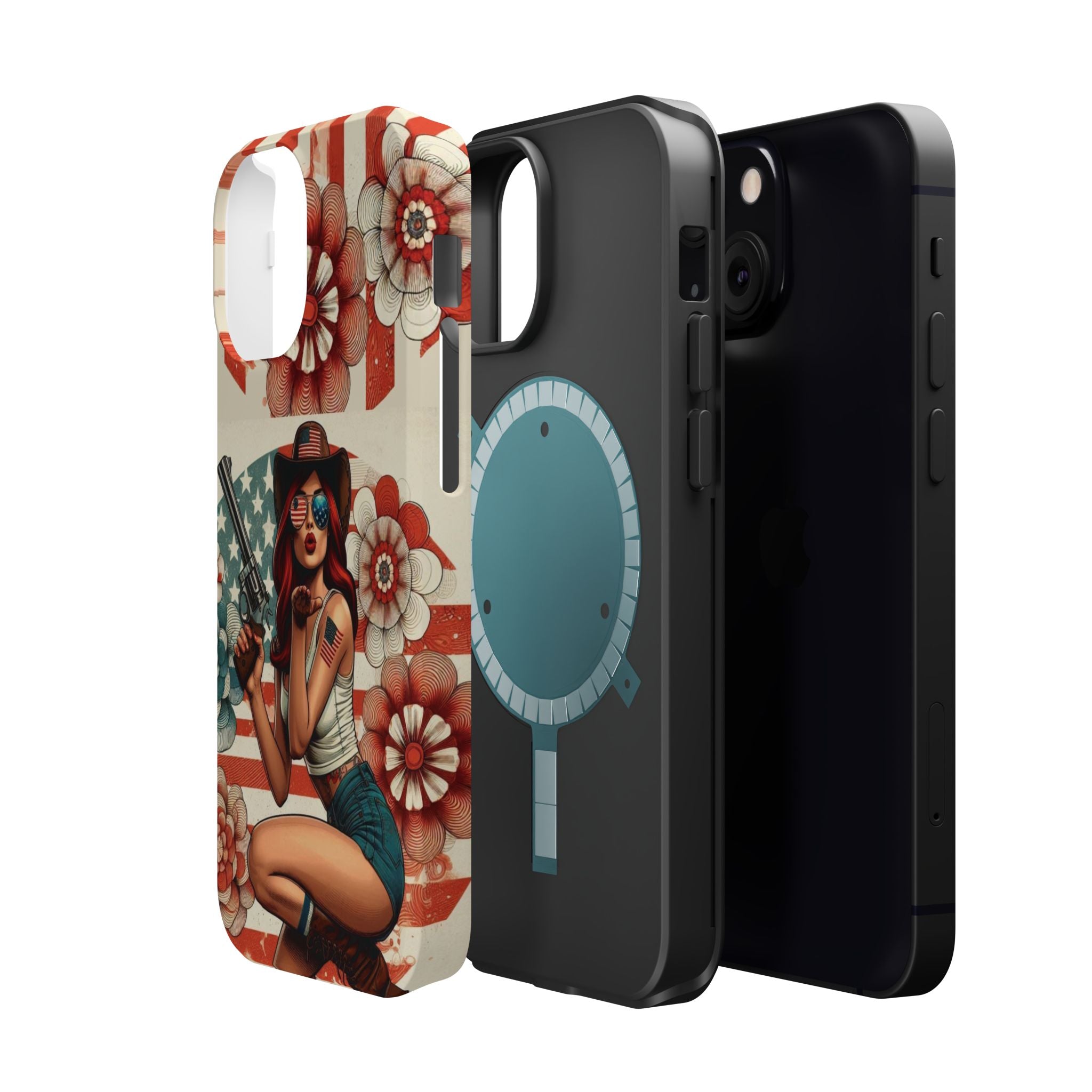 Americana .44 Magnum Pinup Girl - Magnetic Impact‑Resistant Phone Case  iPhone 13-17 / Samsung S26  MagSafe Compatible
