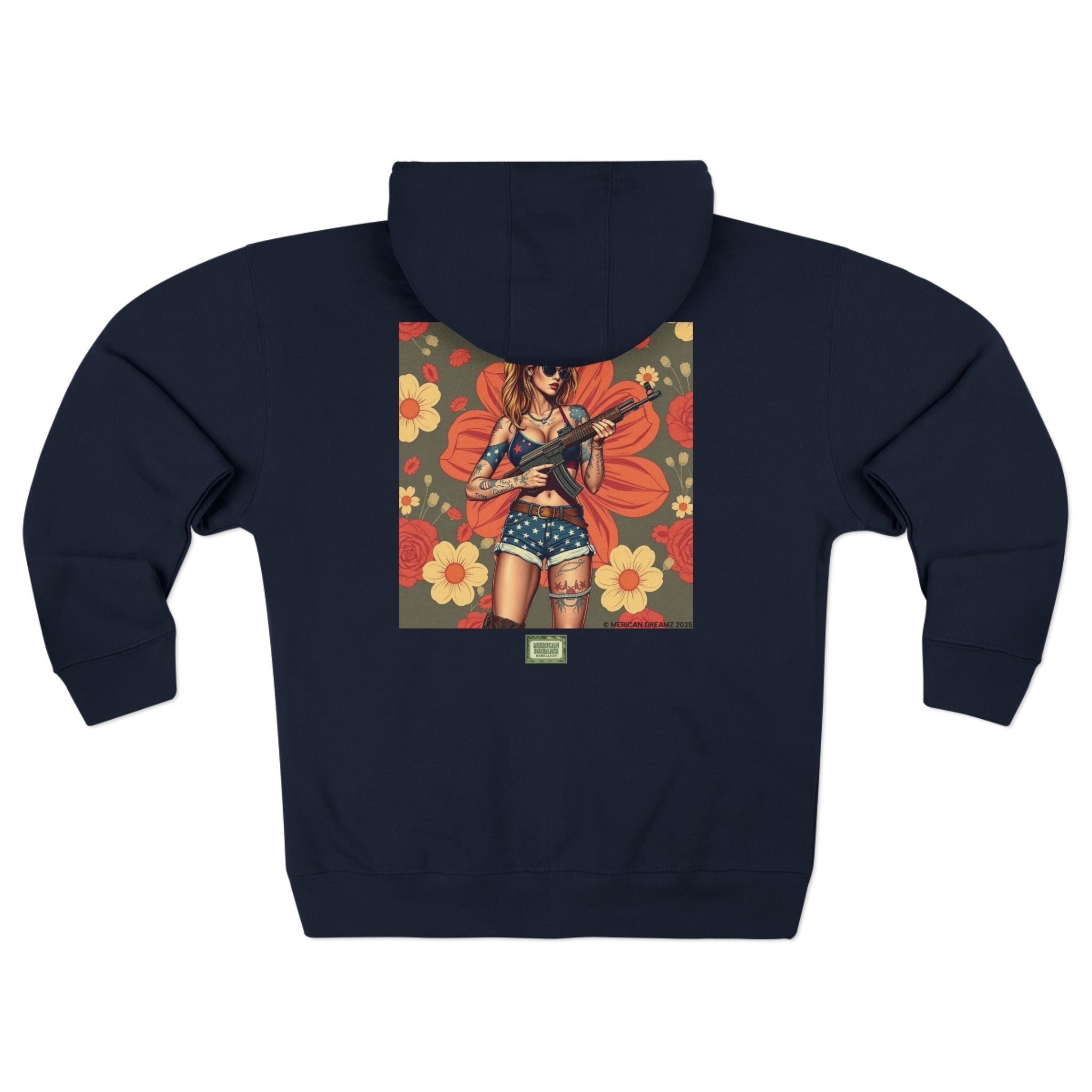 Americana Pinup girl with AK-47 Zip Hoodie — Retro Vintage Patriotic Graphic