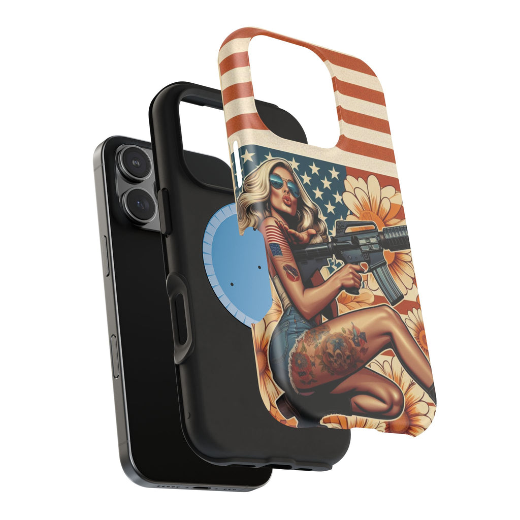 Americana AR-15 Pinup Girl - Magnetic Impact‑Resistant Phone Case  iPhone 13-17 / Samsung S26  MagSafe Compatible