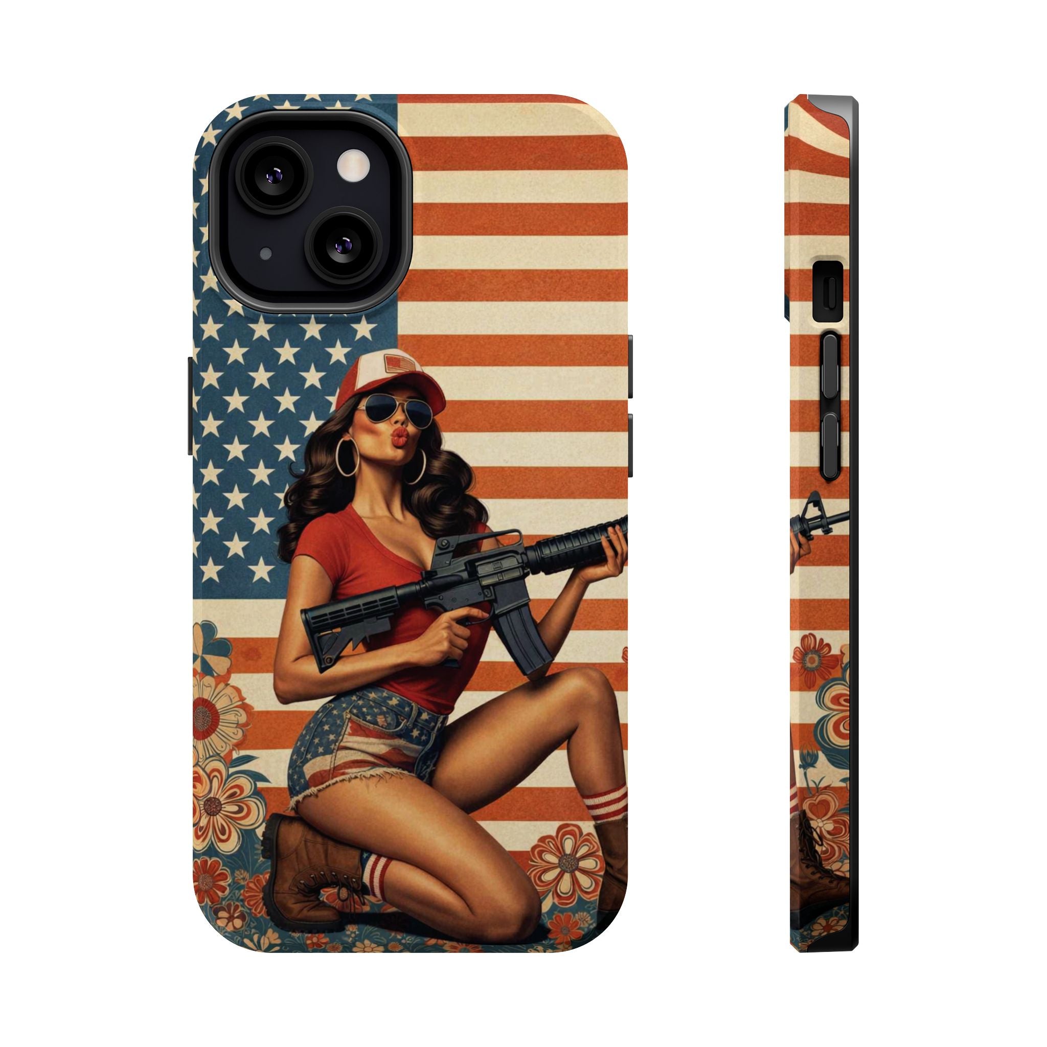 Americana AR-15 Pinup Girl - Magnetic Impact‑Resistant Phone Case  iPhone 13-17 / Samsung S26  MagSafe Compatible