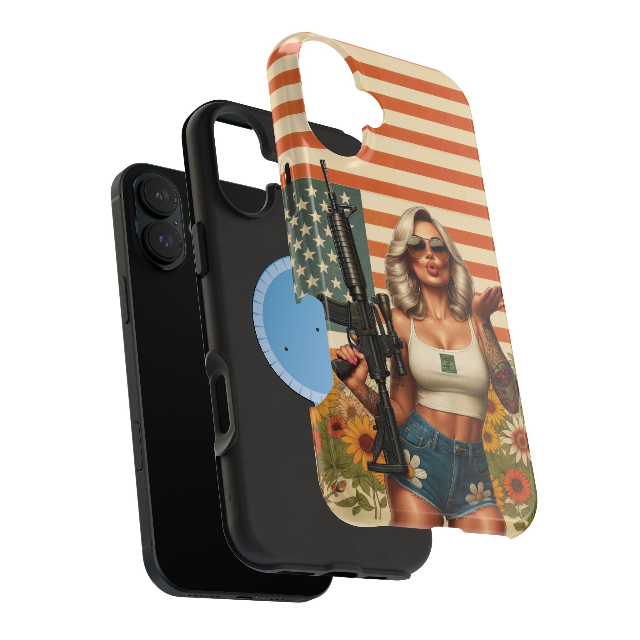 Americana AR-15 Pinup Girl - Magnetic Impact‑Resistant Phone Case  iPhone 13-17 / Samsung S26  MagSafe Compatible