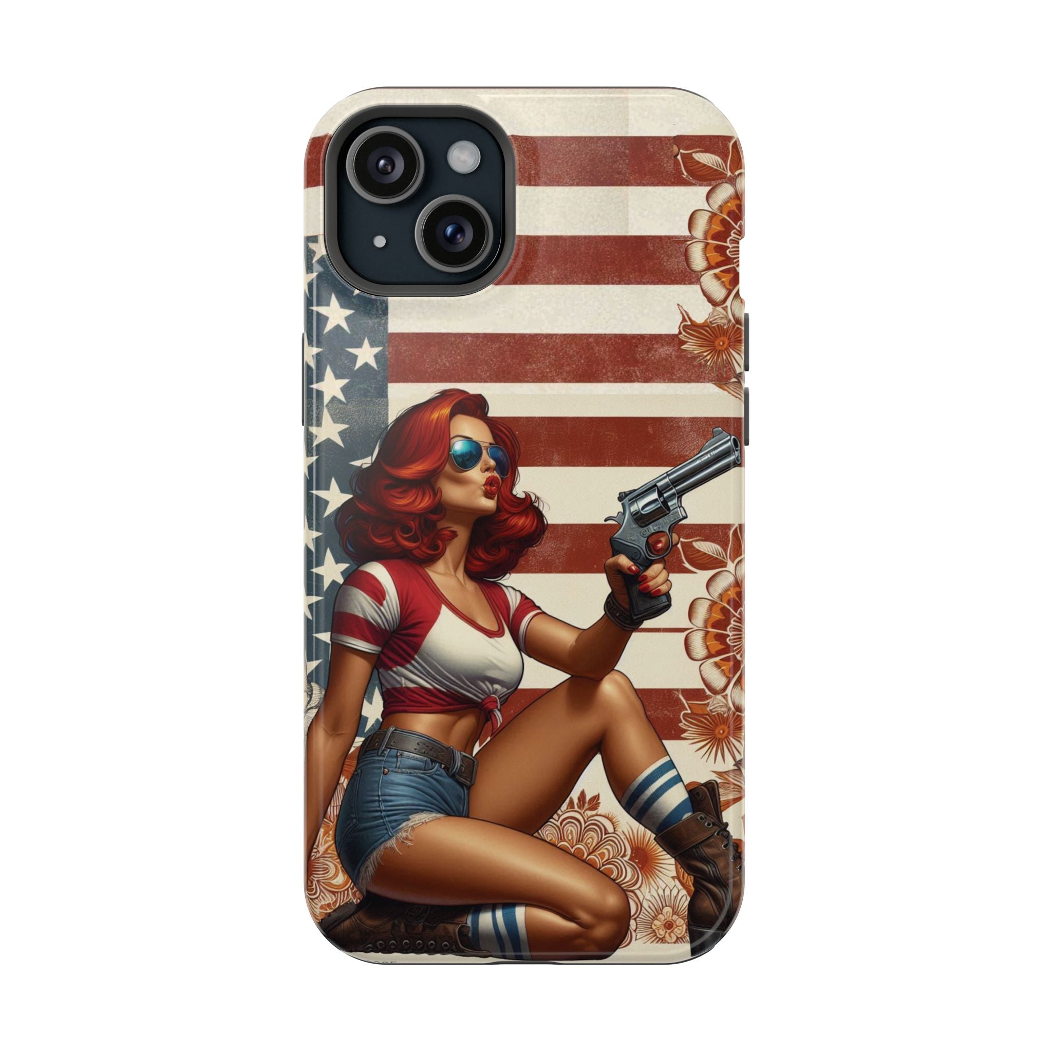 Americana .44 Magnum Pinup Girl - Magnetic Impact‑Resistant Phone Case  iPhone 13-17 / Samsung S26  MagSafe Compatible