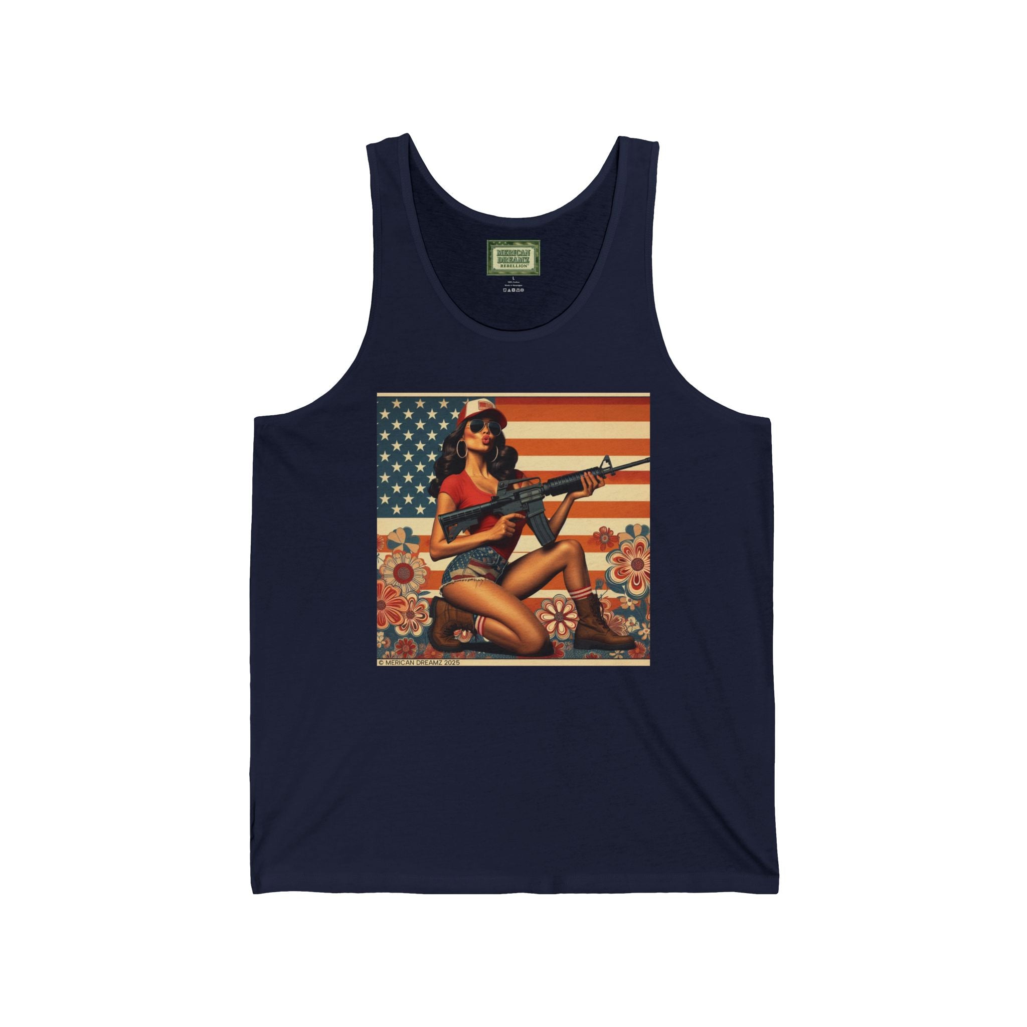 Patriotic Pin-Up Tank Top — Vintage American Flag Girl Graphic