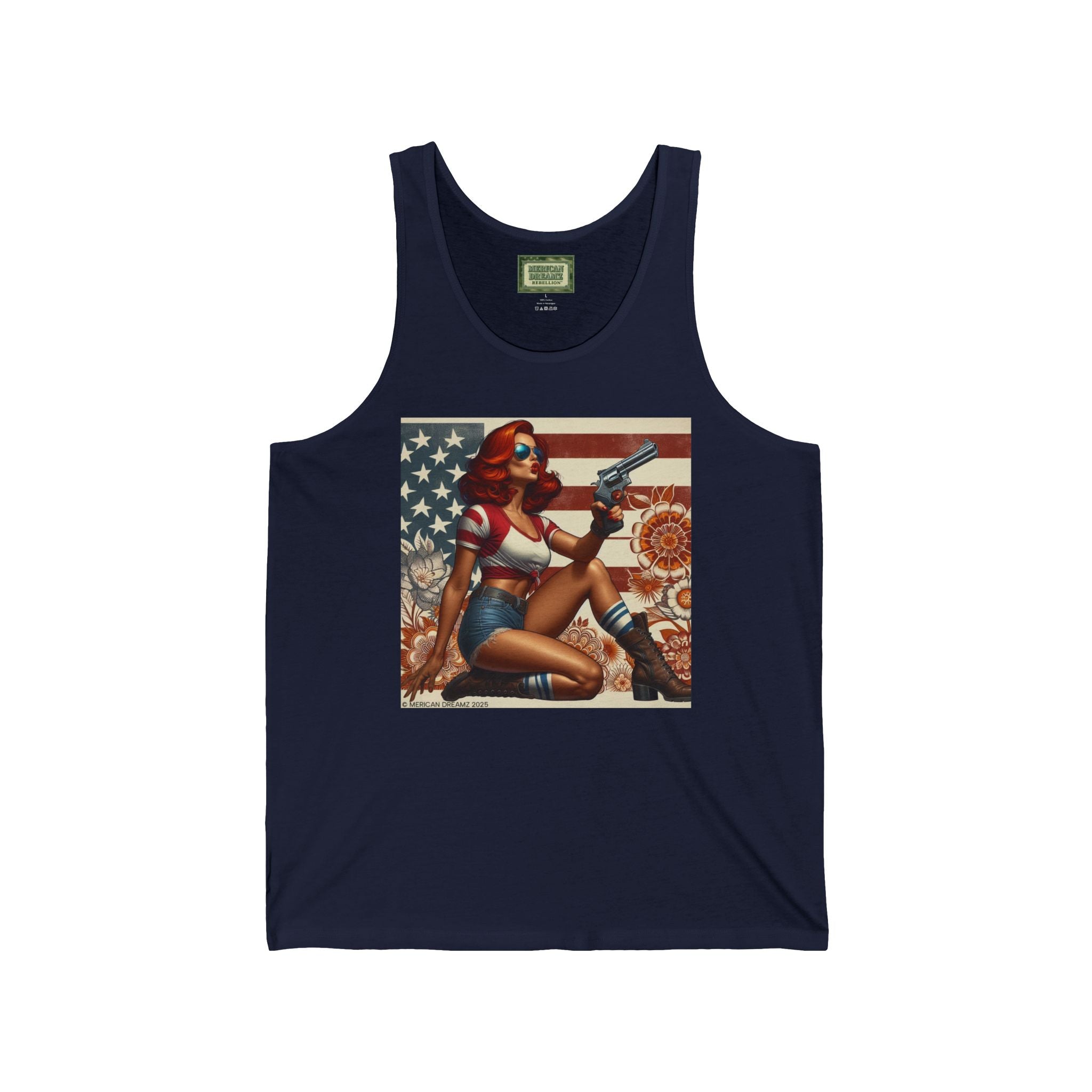 Patriotic Pin-Up Tank Top — Vintage American Flag Girl Graphic