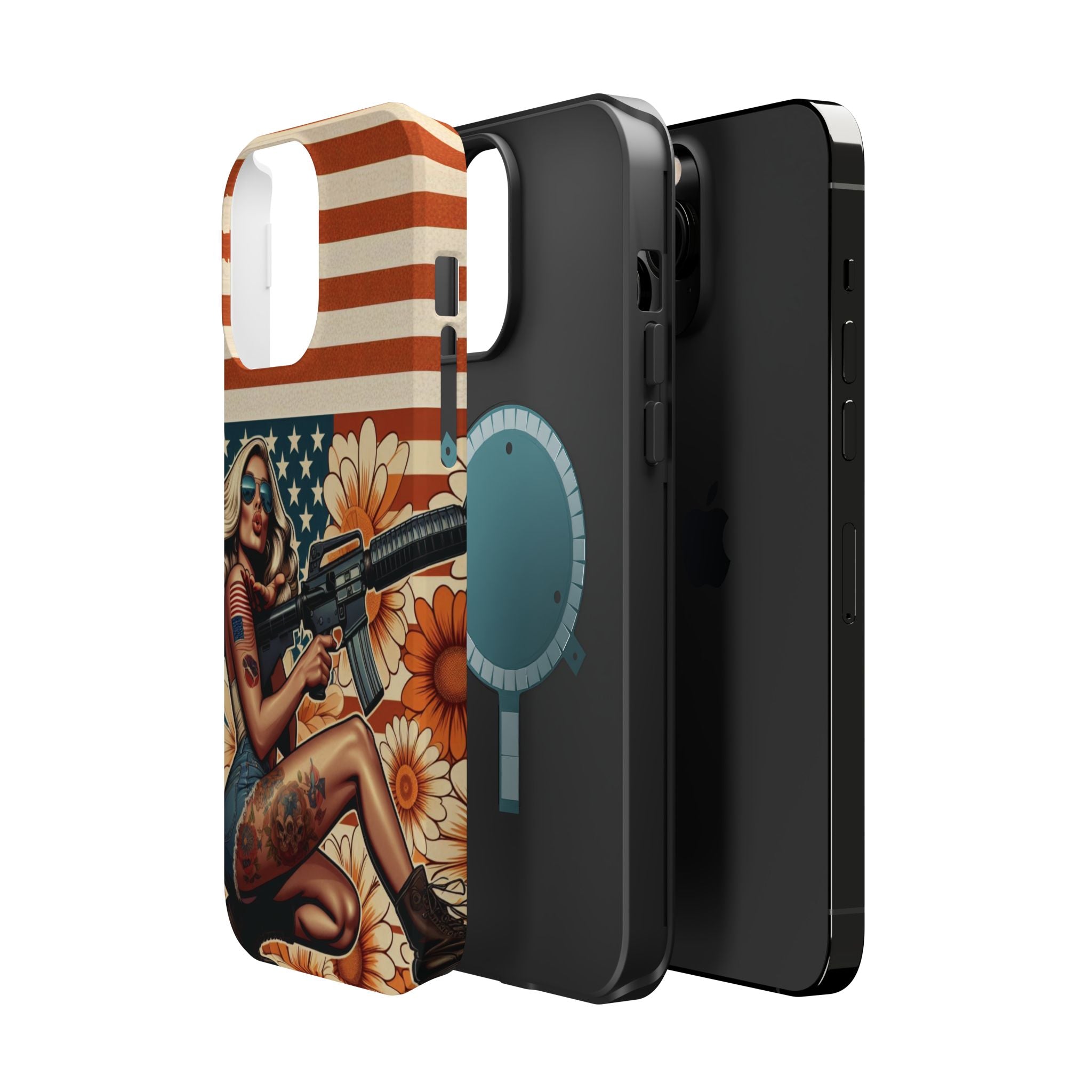 Americana AR-15 Pinup Girl - Magnetic Impact‑Resistant Phone Case  iPhone 13-17 / Samsung S26  MagSafe Compatible