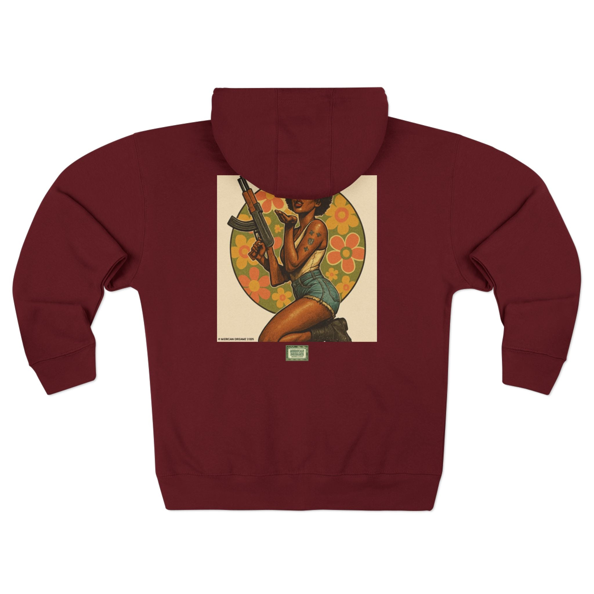 Americana Pinup girl with AK-47 Zip Hoodie — Retro Vintage Patriotic Graphic