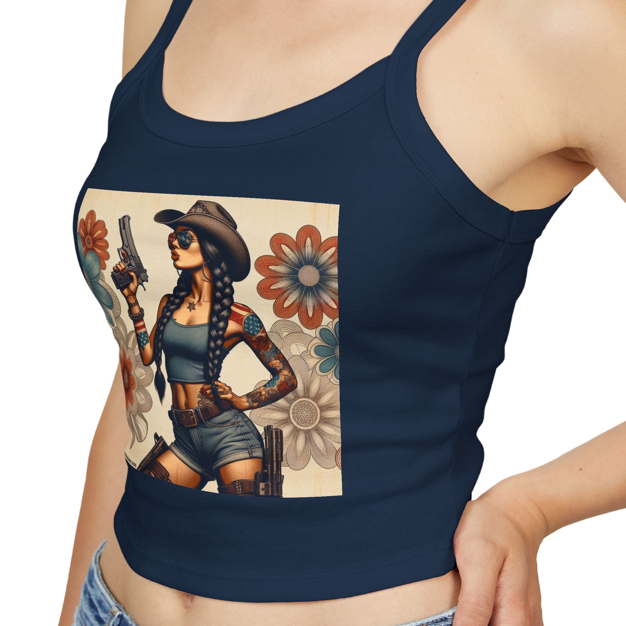 Retro Pinup Girl Tank Top — Vintage Floral Spaghetti Strap