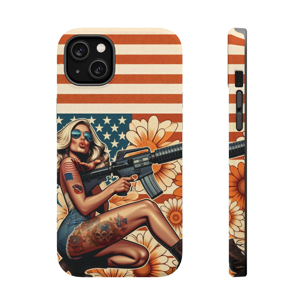 Americana AR-15 Pinup Girl - Magnetic Impact‑Resistant Phone Case  iPhone 13-17 / Samsung S26  MagSafe Compatible