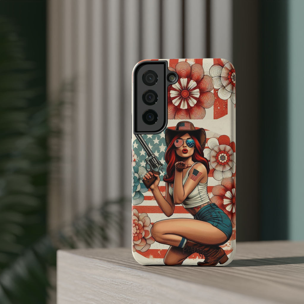 Americana 44 Magnum Pinup Girl - Impact‑Resistant Phone Case   Samsung Galaxy Series S22 / S22+ / S22 Ultra - S25 / S25+ / S25 Ultra