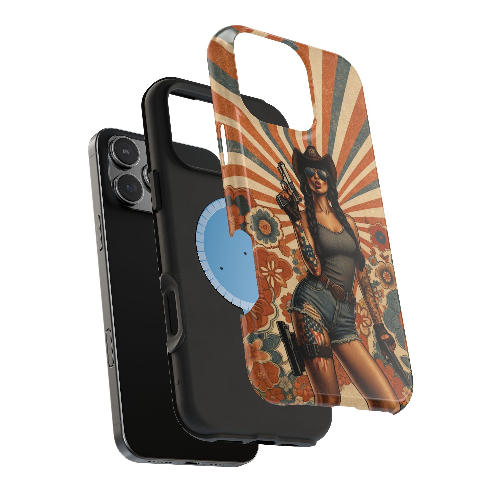 Americana 9mm Pinup Girl - Magnetic Impact‑Resistant Phone Case  iPhone 13-17 / Samsung S26  MagSafe Compatible