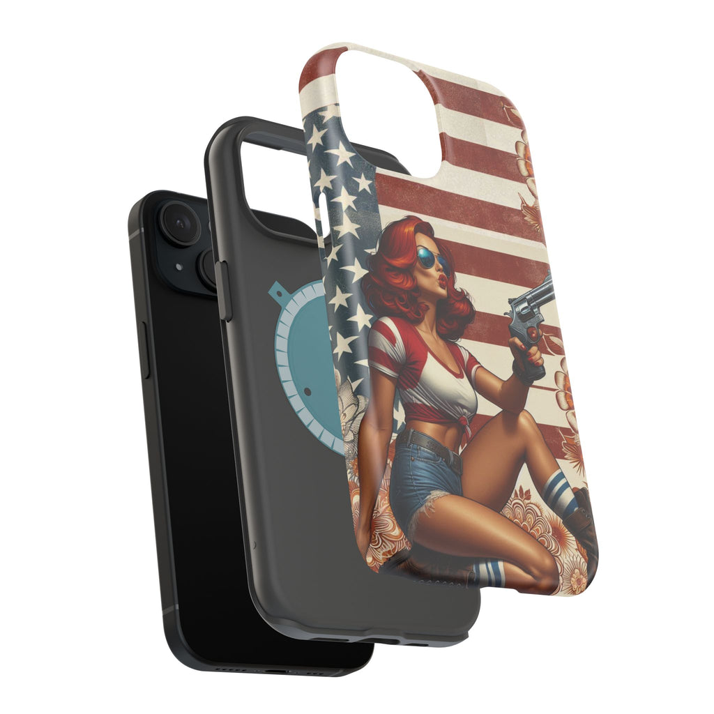 Americana .44 Magnum Pinup Girl - Magnetic Impact‑Resistant Phone Case  iPhone 13-17 / Samsung S26  MagSafe Compatible