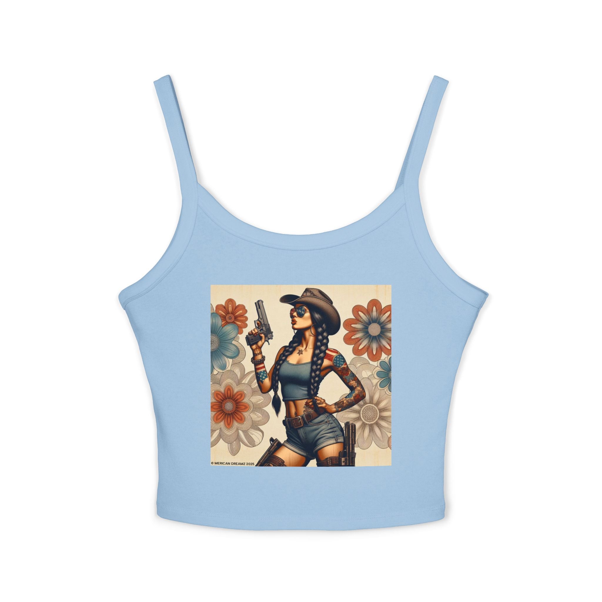 Retro Pinup Girl Tank Top — Vintage Floral Spaghetti Strap