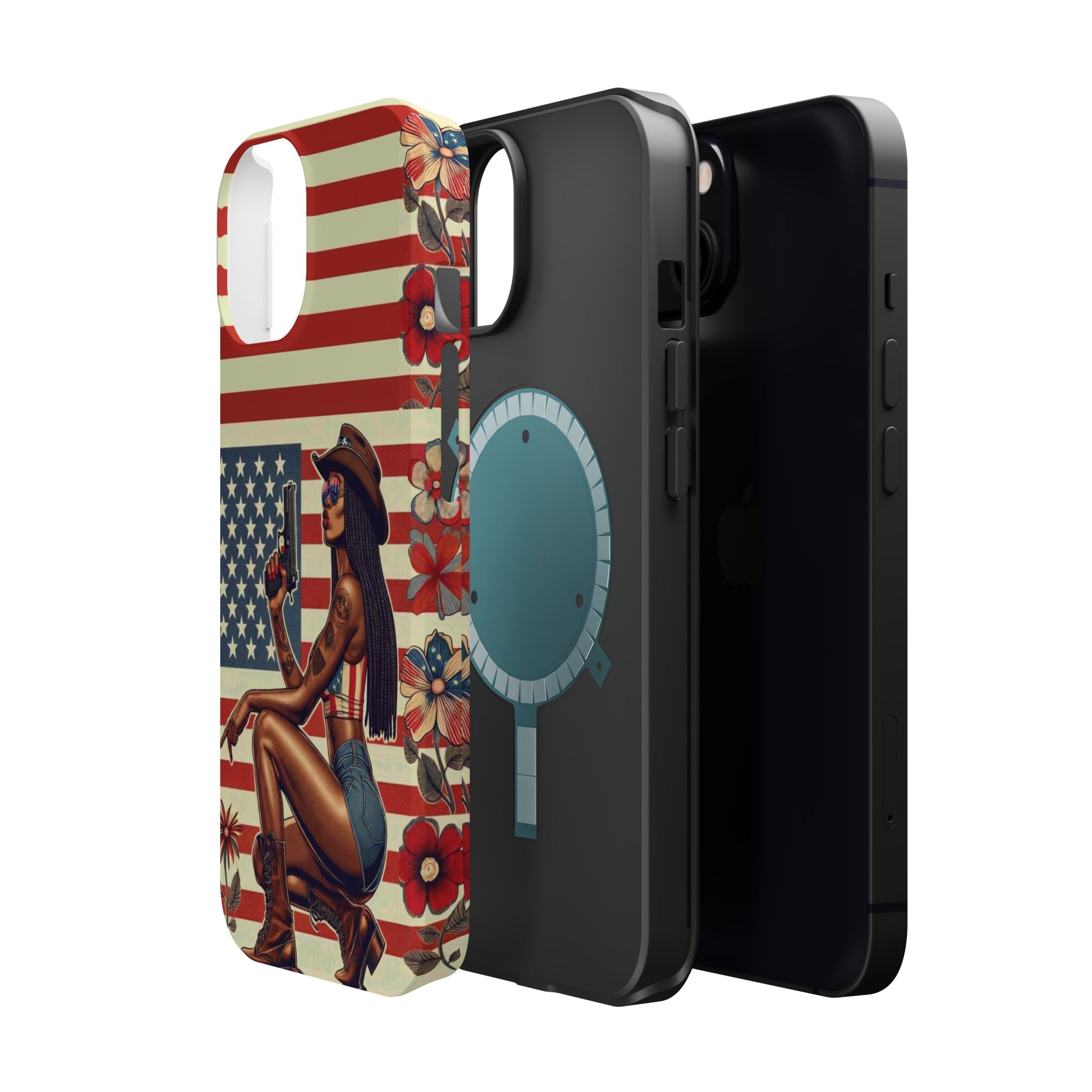 Americana 9mm Pinup Girl - Magnetic Impact‑Resistant Phone Case  iPhone 13-17 / Samsung S26  MagSafe Compatible