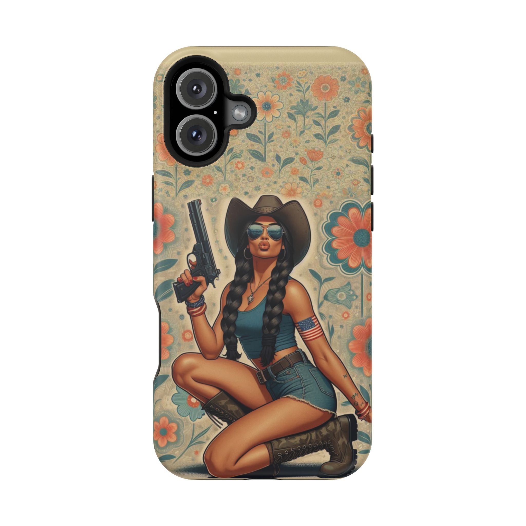 Americana 9mm Pinup Girl - Magnetic Impact‑Resistant Phone Case  iPhone 13-17 / Samsung S26  MagSafe Compatible