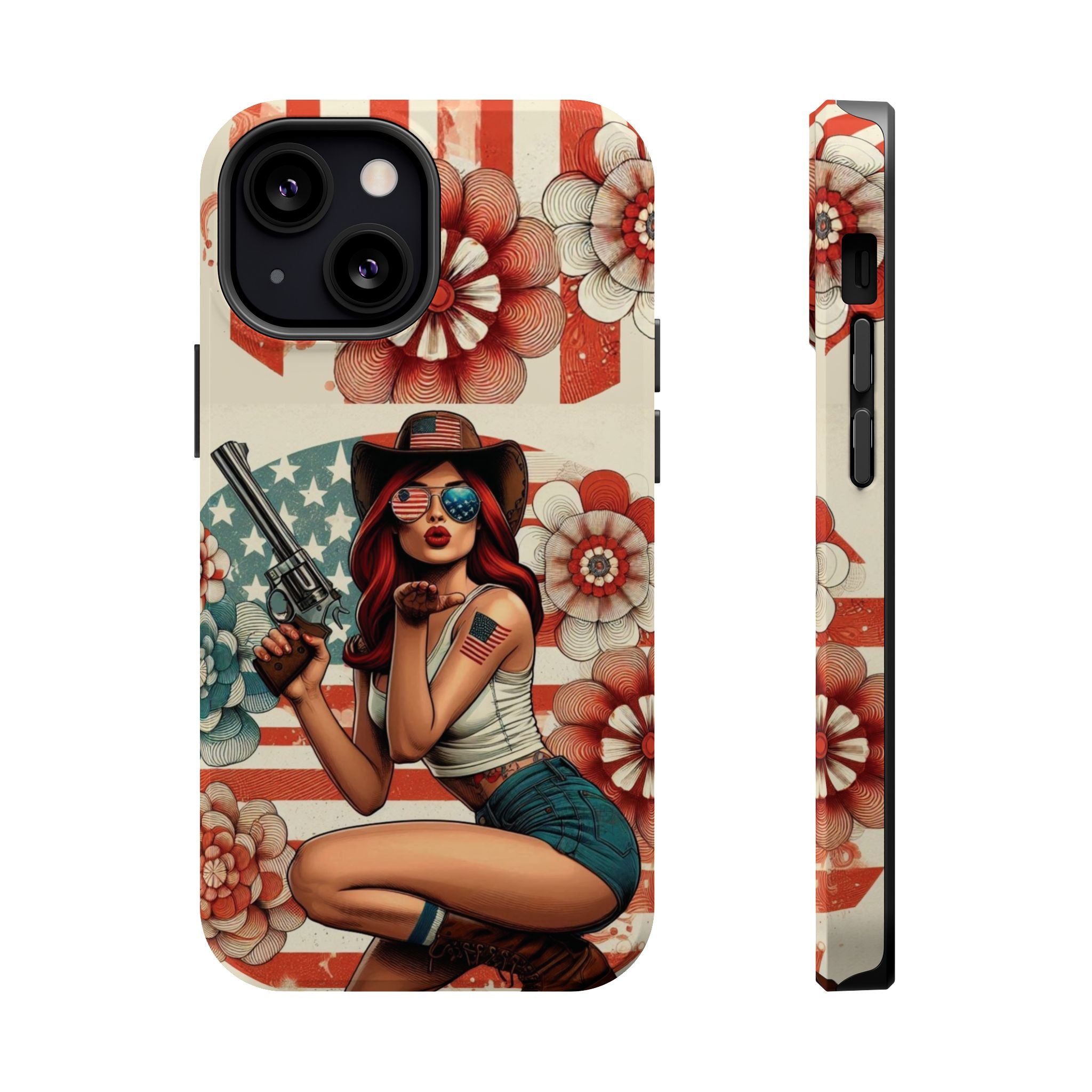 Americana .44 Magnum Pinup Girl - Magnetic Impact‑Resistant Phone Case  iPhone 13-17 / Samsung S26  MagSafe Compatible