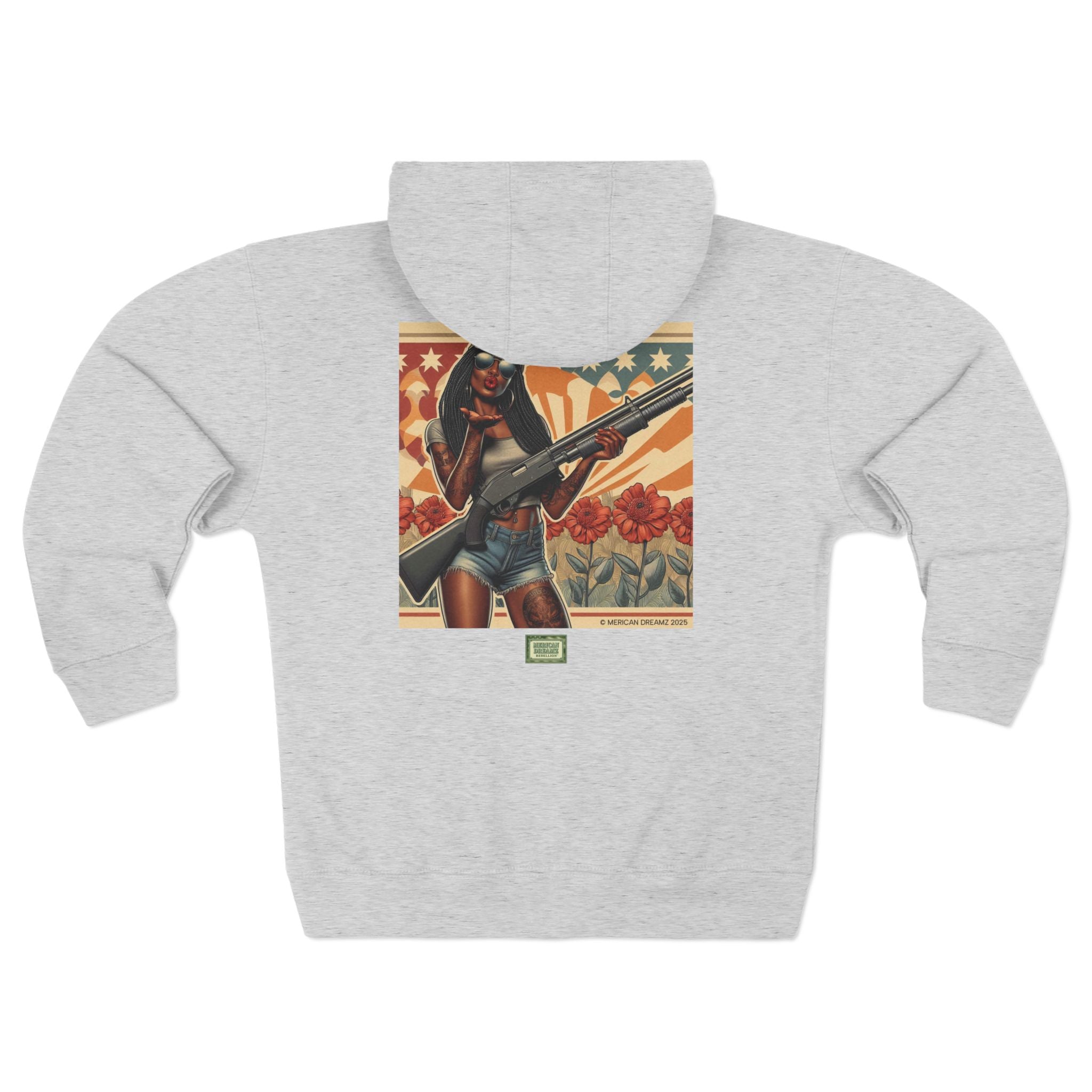 Americana Pinup girl with Shotgun Zip Hoodie — Retro Vintage Patriotic Graphic