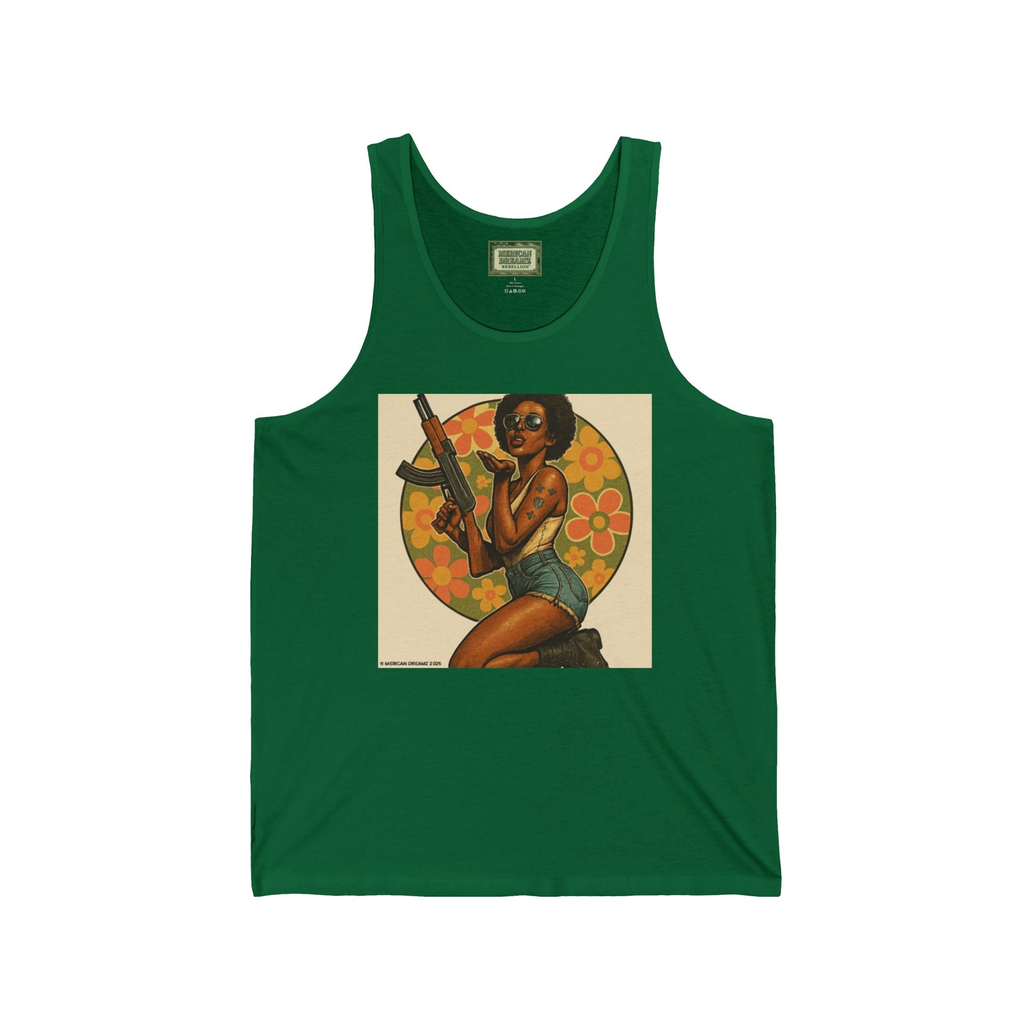 Pin-Up Tank Top — Vintage Americana Gun Flower Girl Graphic