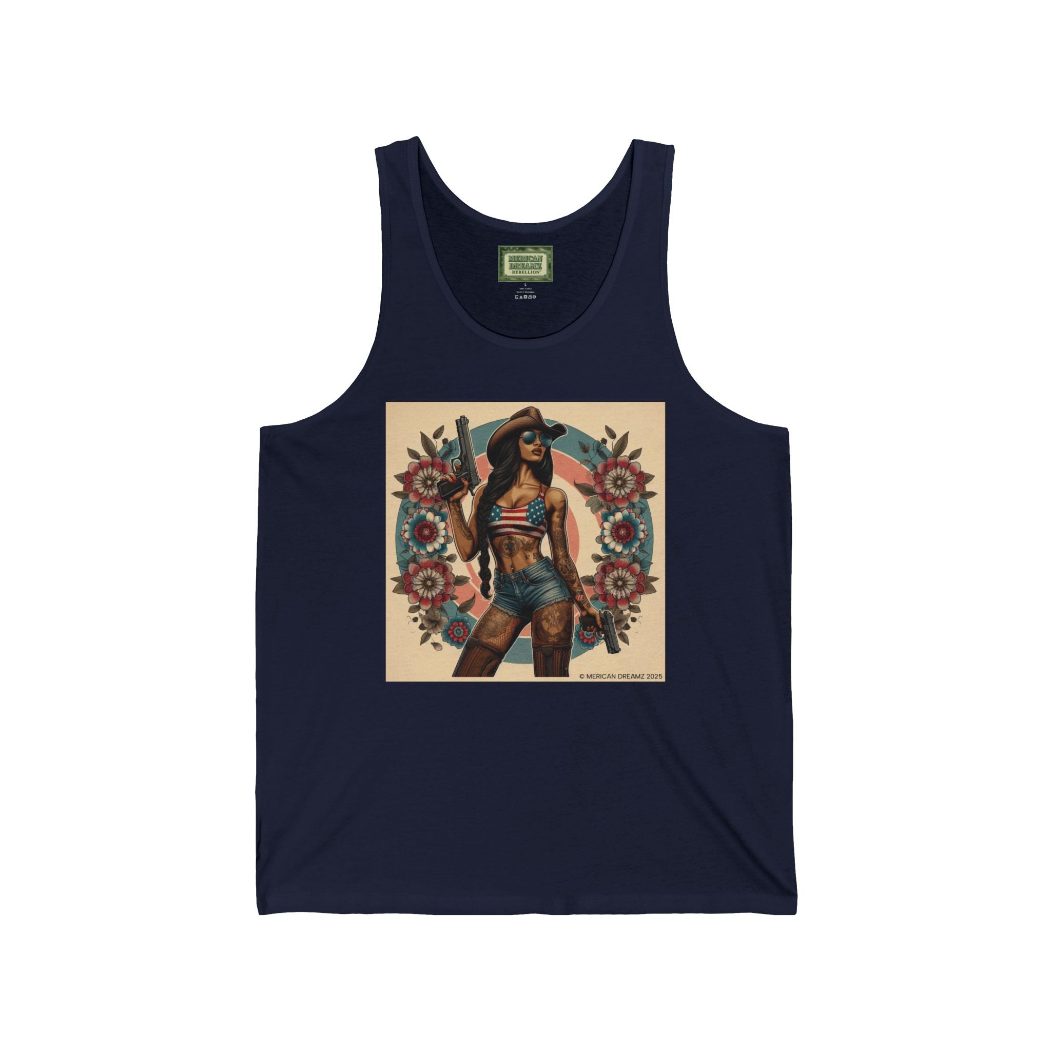 Pin-Up Tank Top — Vintage Americana Gun Flower Girl Graphic
