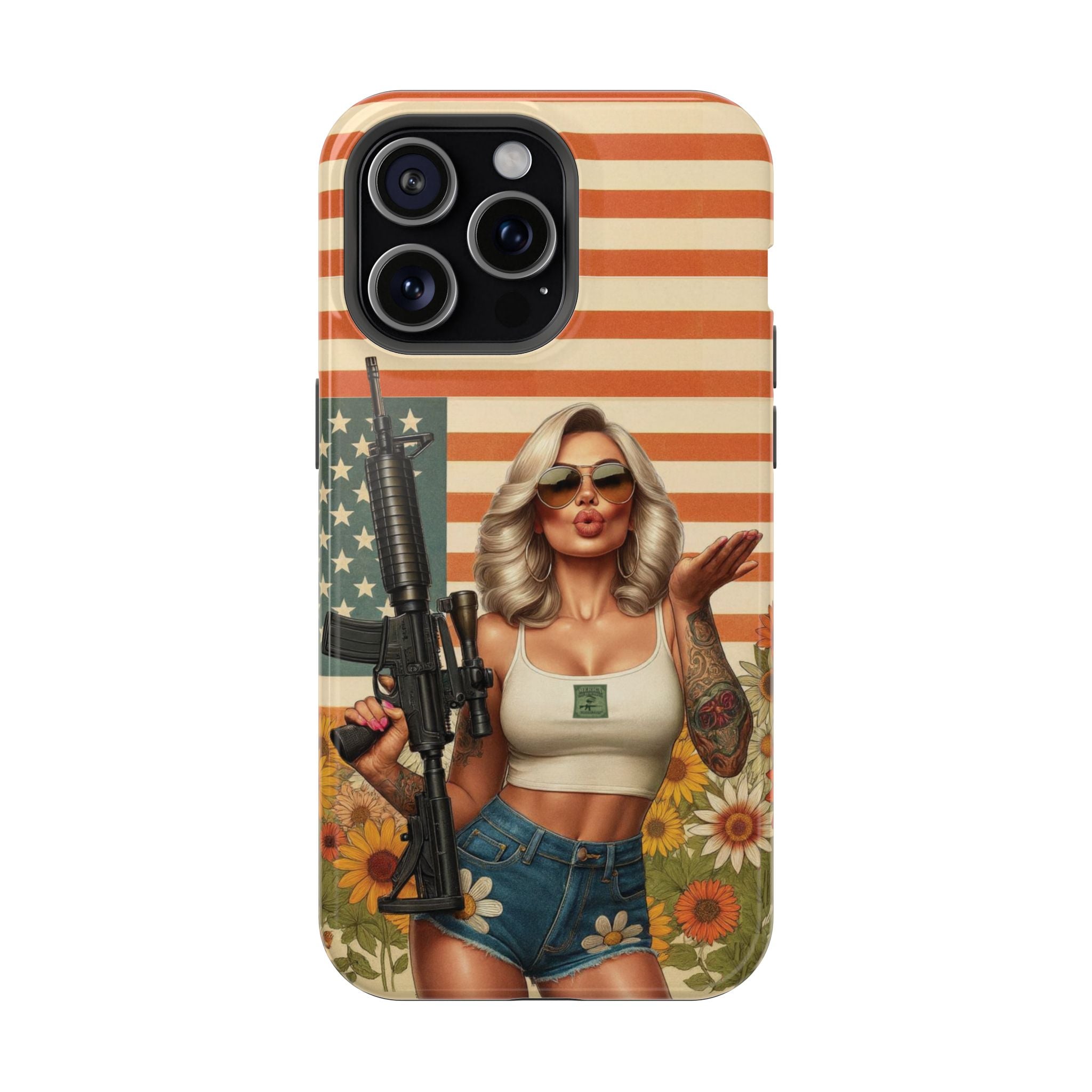 Americana AR-15 Pinup Girl - Magnetic Impact‑Resistant Phone Case  iPhone 13-17 / Samsung S26  MagSafe Compatible