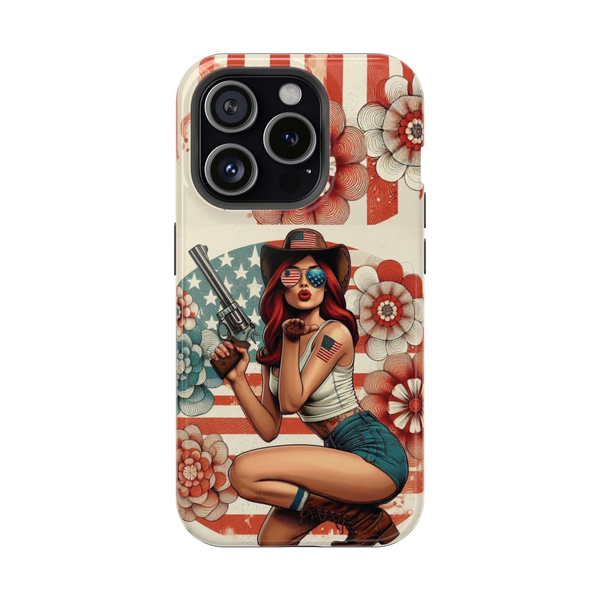 Americana .44 Magnum Pinup Girl - Magnetic Impact‑Resistant Phone Case  iPhone 13-17 / Samsung S26  MagSafe Compatible