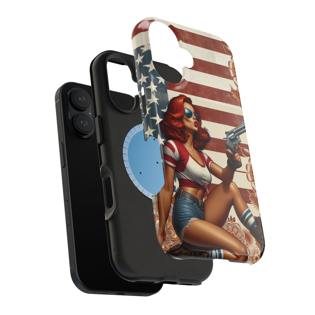 Americana .44 Magnum Pinup Girl - Magnetic Impact‑Resistant Phone Case  iPhone 13-17 / Samsung S26  MagSafe Compatible