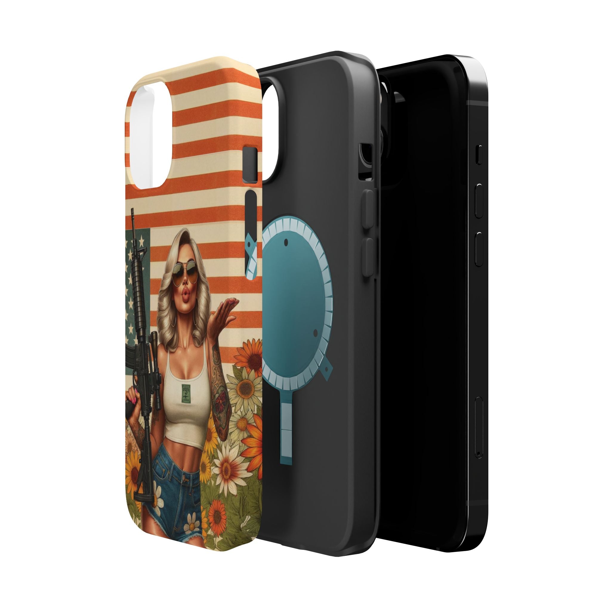 Americana AR-15 Pinup Girl - Magnetic Impact‑Resistant Phone Case  iPhone 13-17 / Samsung S26  MagSafe Compatible