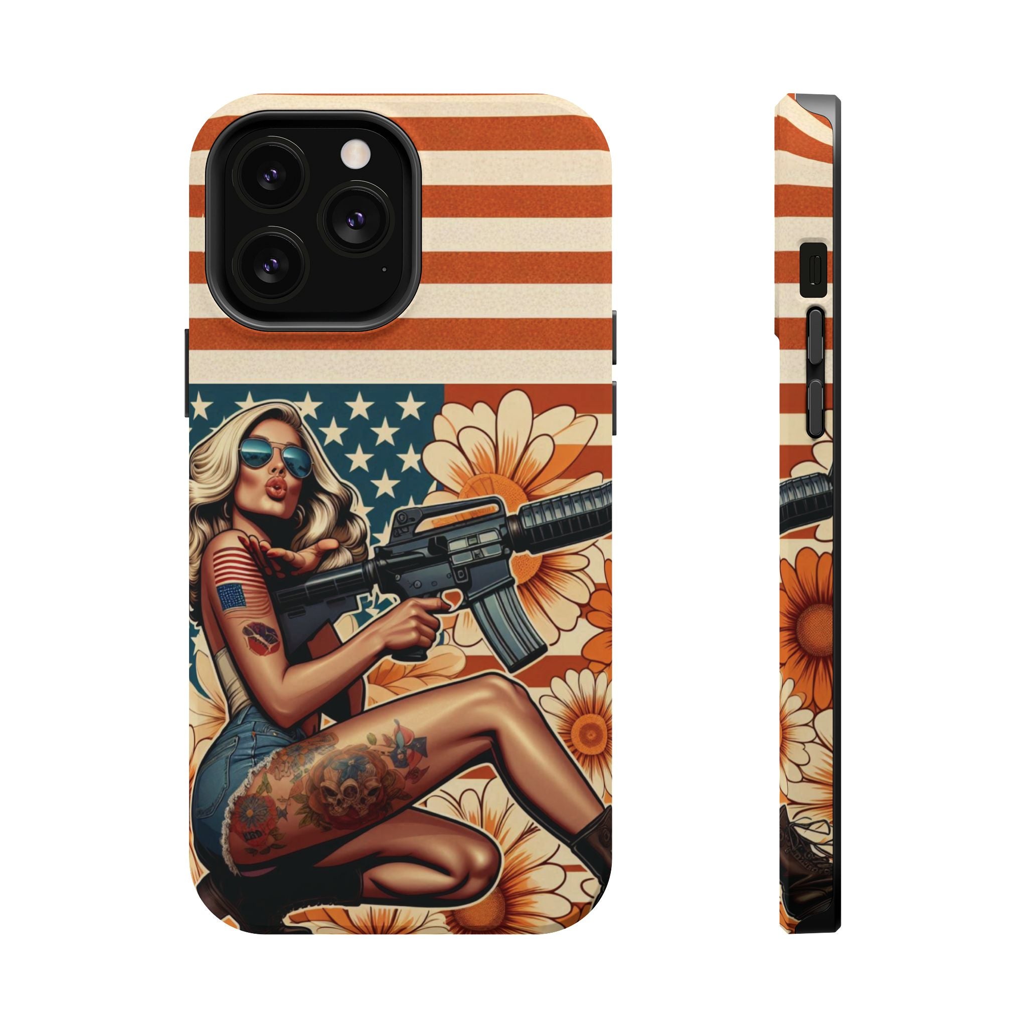 Americana AR-15 Pinup Girl - Magnetic Impact‑Resistant Phone Case  iPhone 13-17 / Samsung S26  MagSafe Compatible