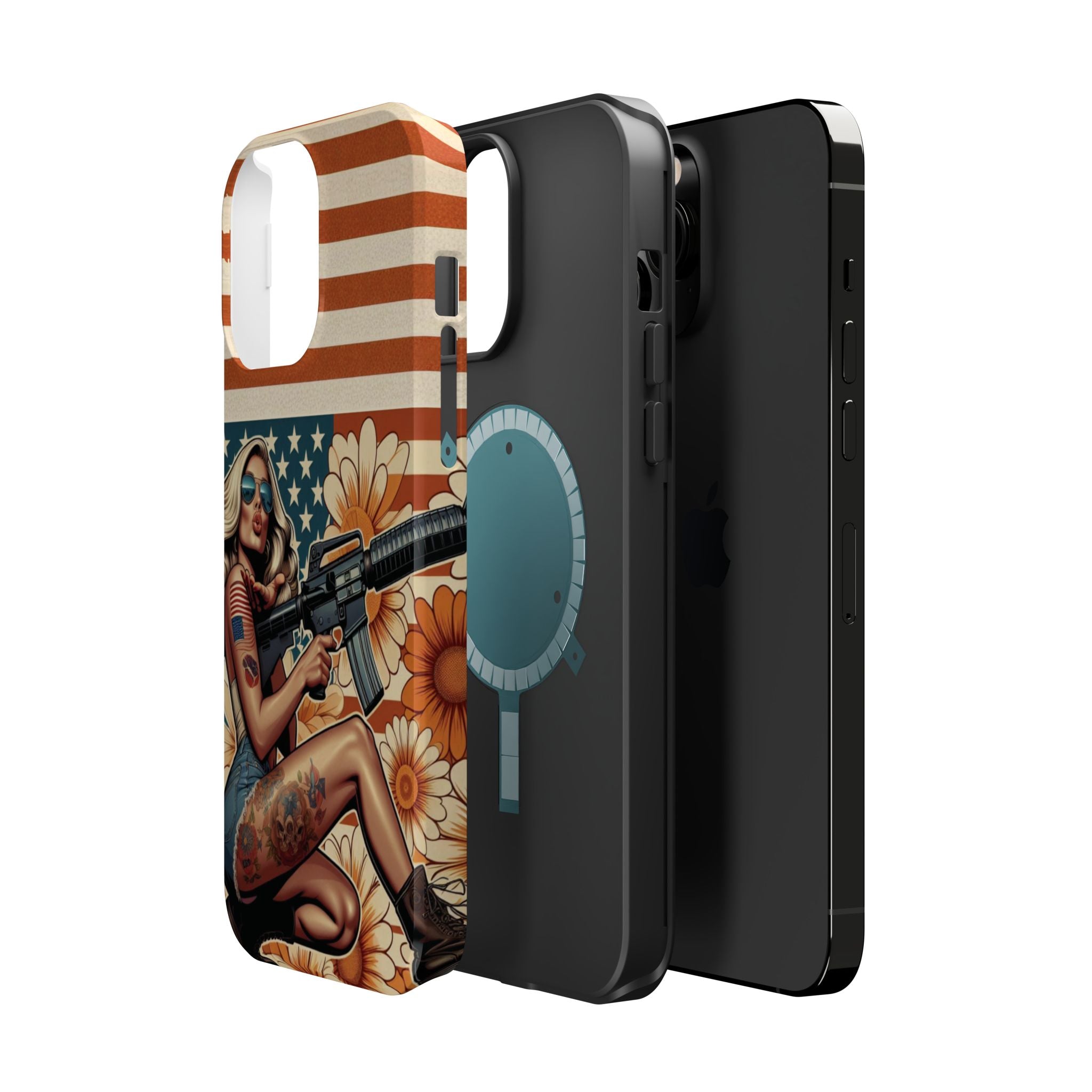Americana AR-15 Pinup Girl - Magnetic Impact‑Resistant Phone Case  iPhone 13-17 / Samsung S26  MagSafe Compatible