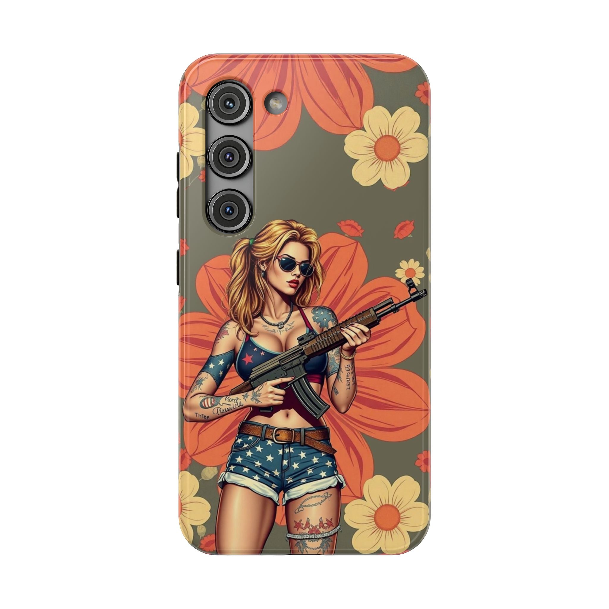 Americana AK-47 Pinup Girl - Impact‑Resistant Phone Case   Samsung Galaxy Series S22 / S22+ / S22 Ultra - S25 / S25+ / S25 Ultra