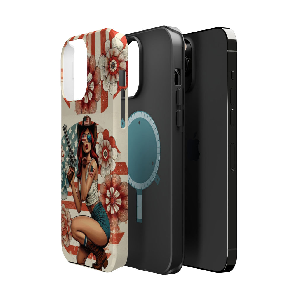 Americana .44 Magnum Pinup Girl - Magnetic Impact‑Resistant Phone Case  iPhone 13-17 / Samsung S26  MagSafe Compatible