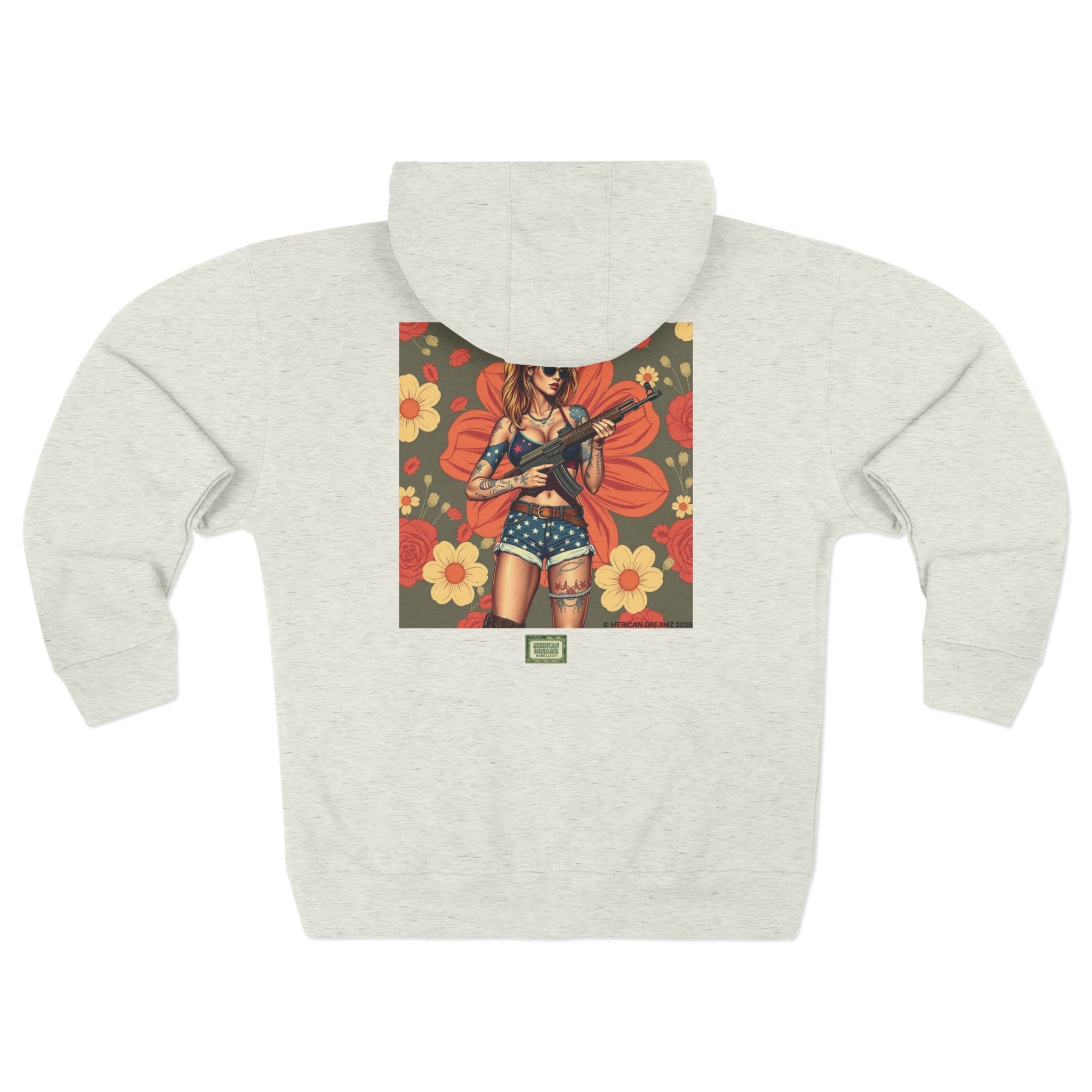 Americana Pinup girl with AK-47 Zip Hoodie — Retro Vintage Patriotic Graphic