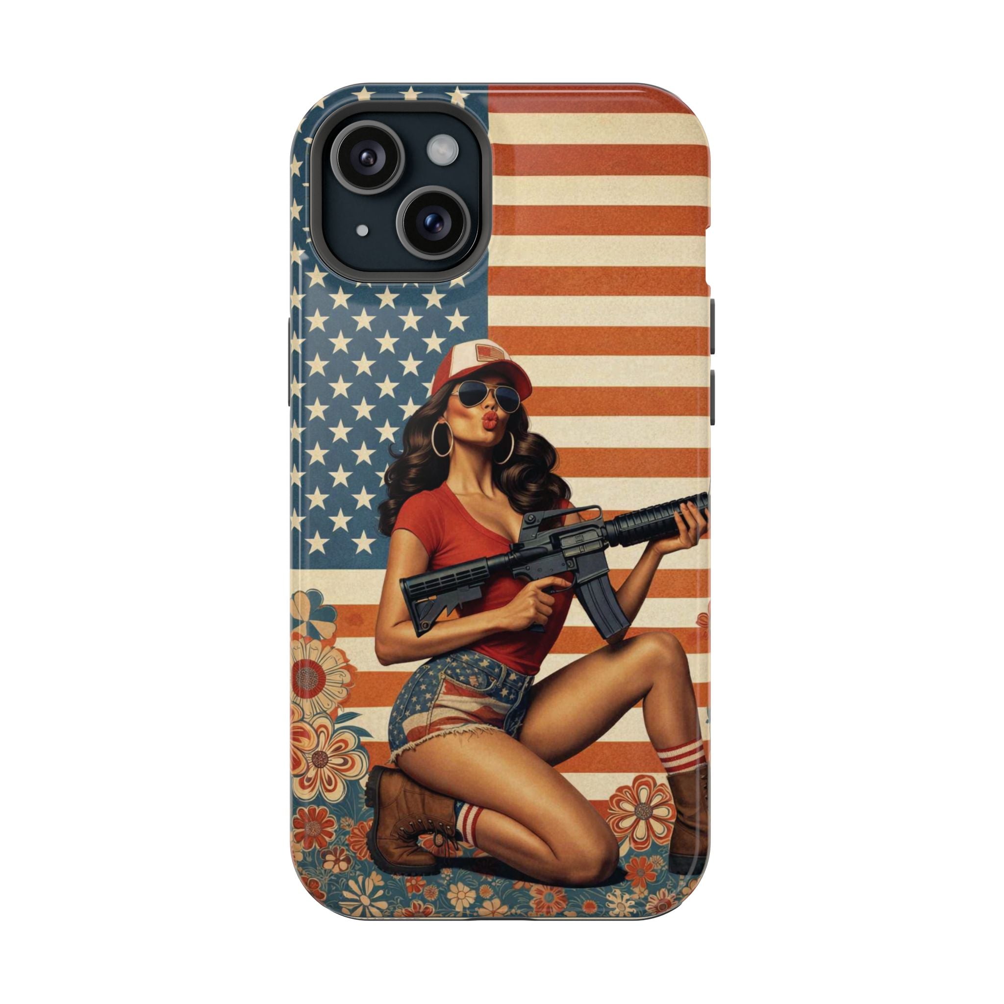 Americana AR-15 Pinup Girl - Magnetic Impact‑Resistant Phone Case  iPhone 13-17 / Samsung S26  MagSafe Compatible