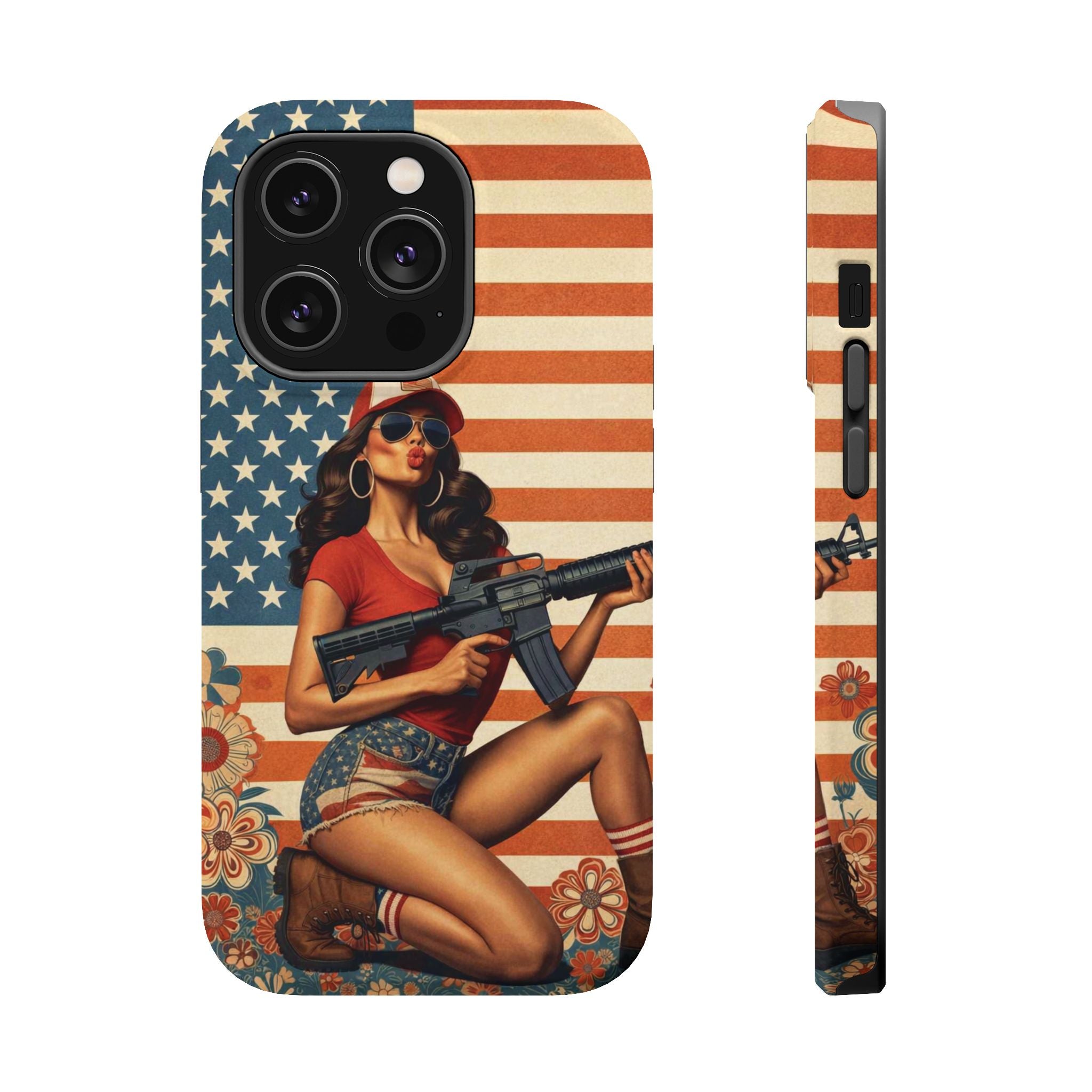 Americana AR-15 Pinup Girl - Magnetic Impact‑Resistant Phone Case  iPhone 13-17 / Samsung S26  MagSafe Compatible