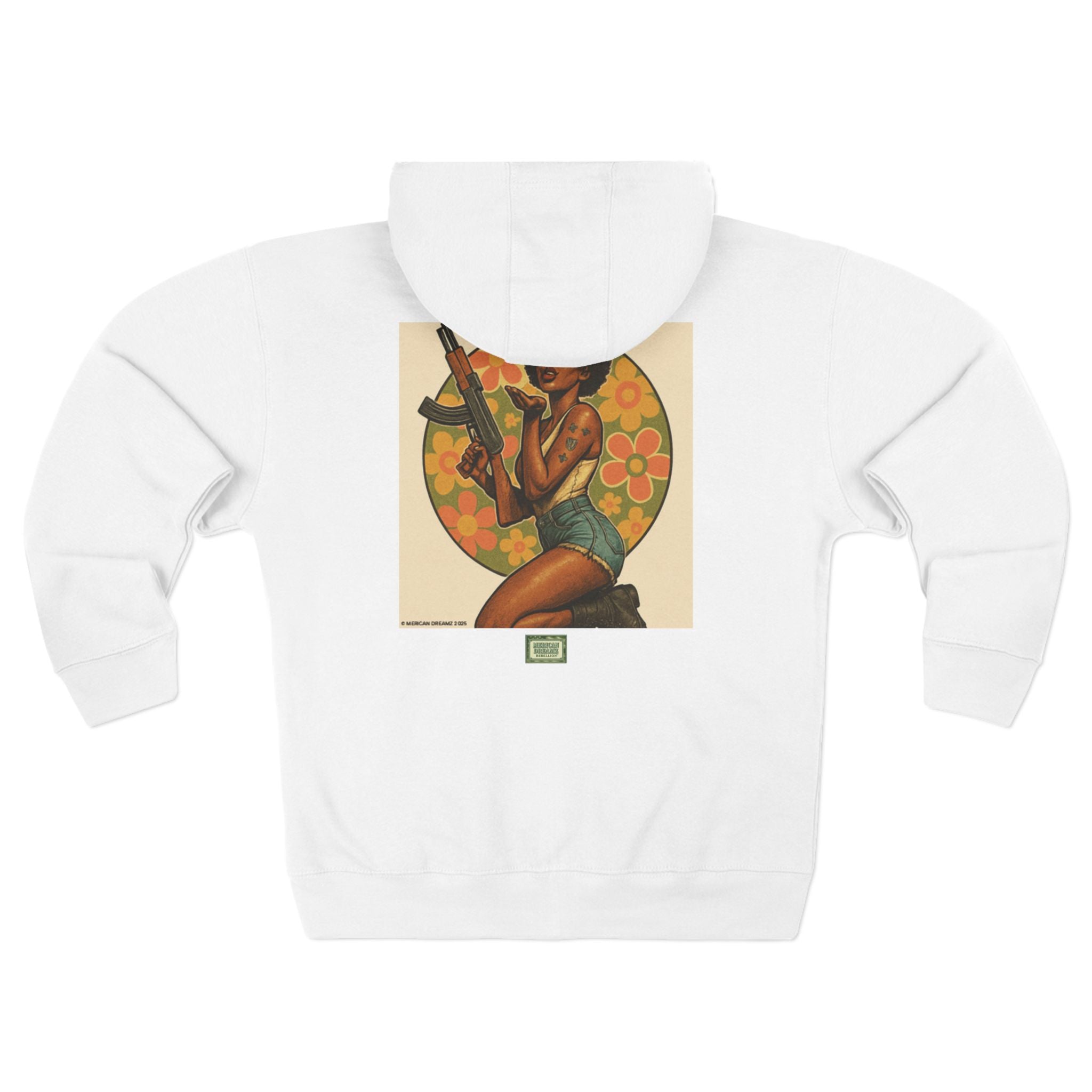Americana Pinup girl with AK-47 Zip Hoodie — Retro Vintage Patriotic Graphic