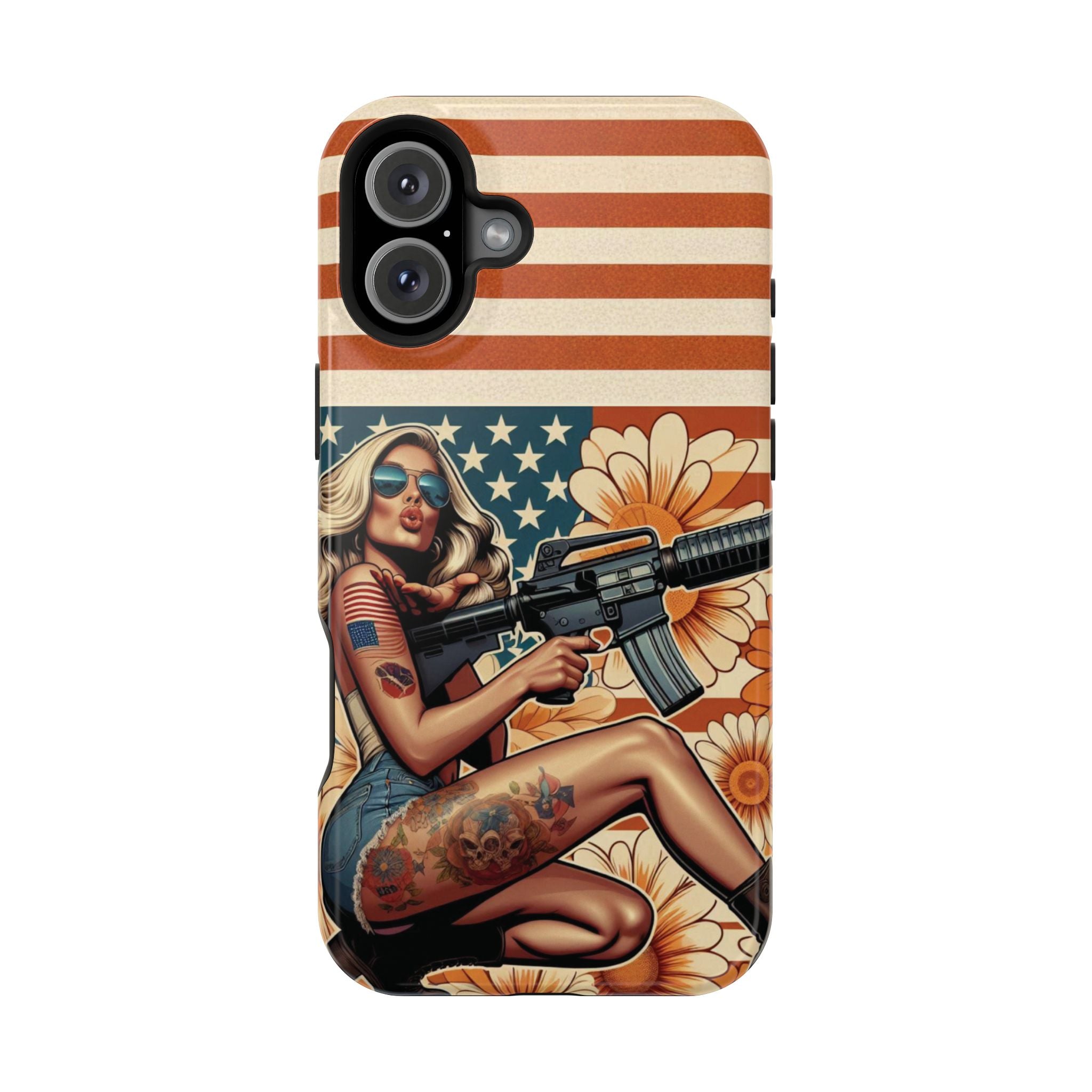 Americana AR-15 Pinup Girl - Magnetic Impact‑Resistant Phone Case  iPhone 13-17 / Samsung S26  MagSafe Compatible