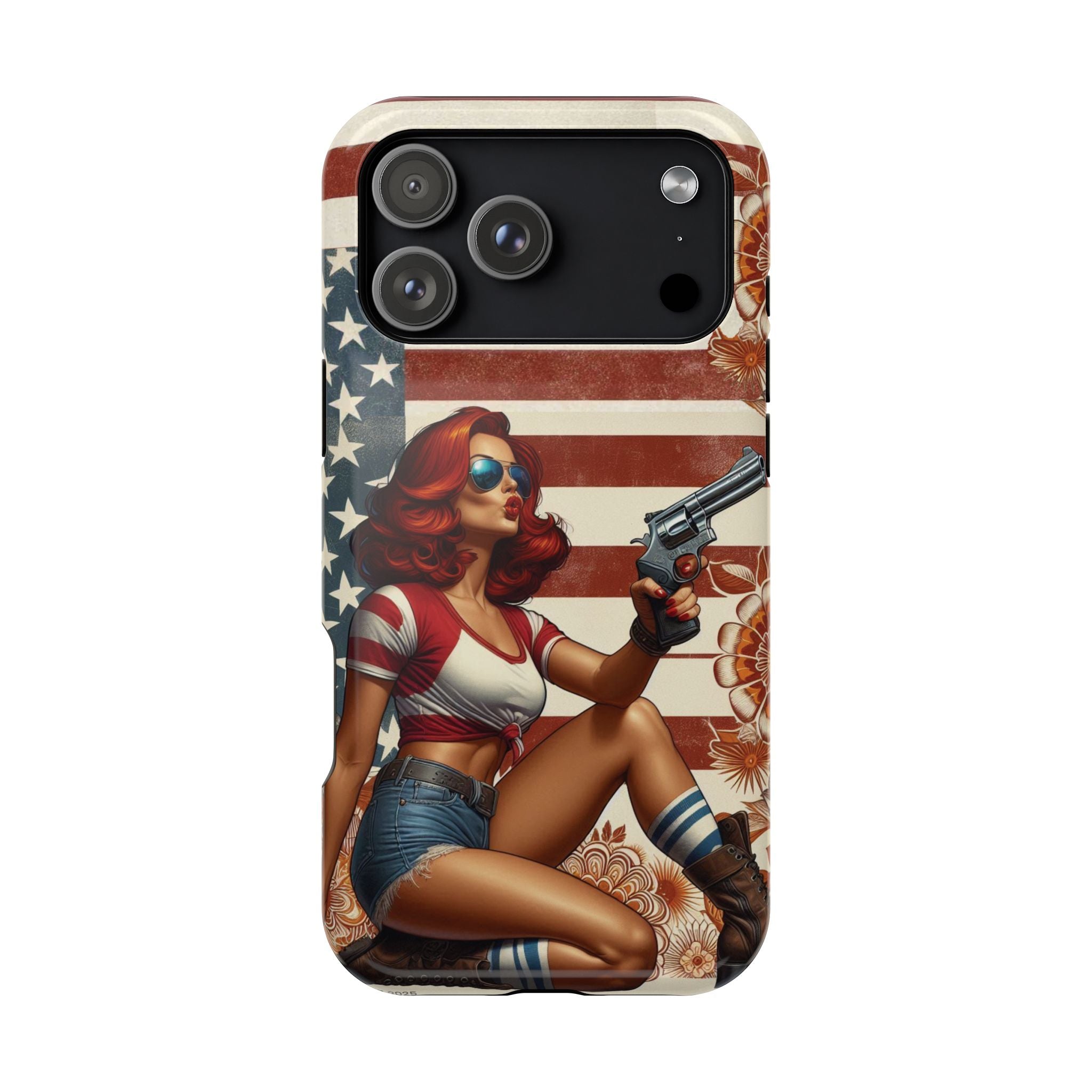 Americana .44 Magnum Pinup Girl - Magnetic Impact‑Resistant Phone Case  iPhone 13-17 / Samsung S26  MagSafe Compatible