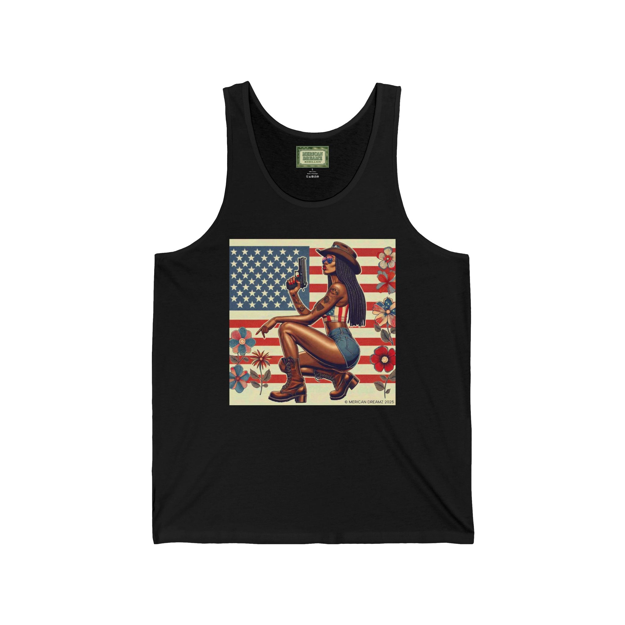Patriotic Pin-Up Tank Top — Vintage American Flag Girl Graphic