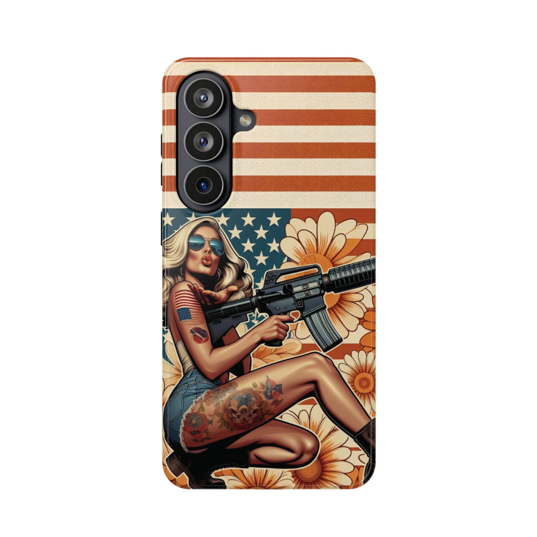 Americana AR-15 Pinup Girl - Magnetic Impact‑Resistant Phone Case  iPhone 13-17 / Samsung S26  MagSafe Compatible