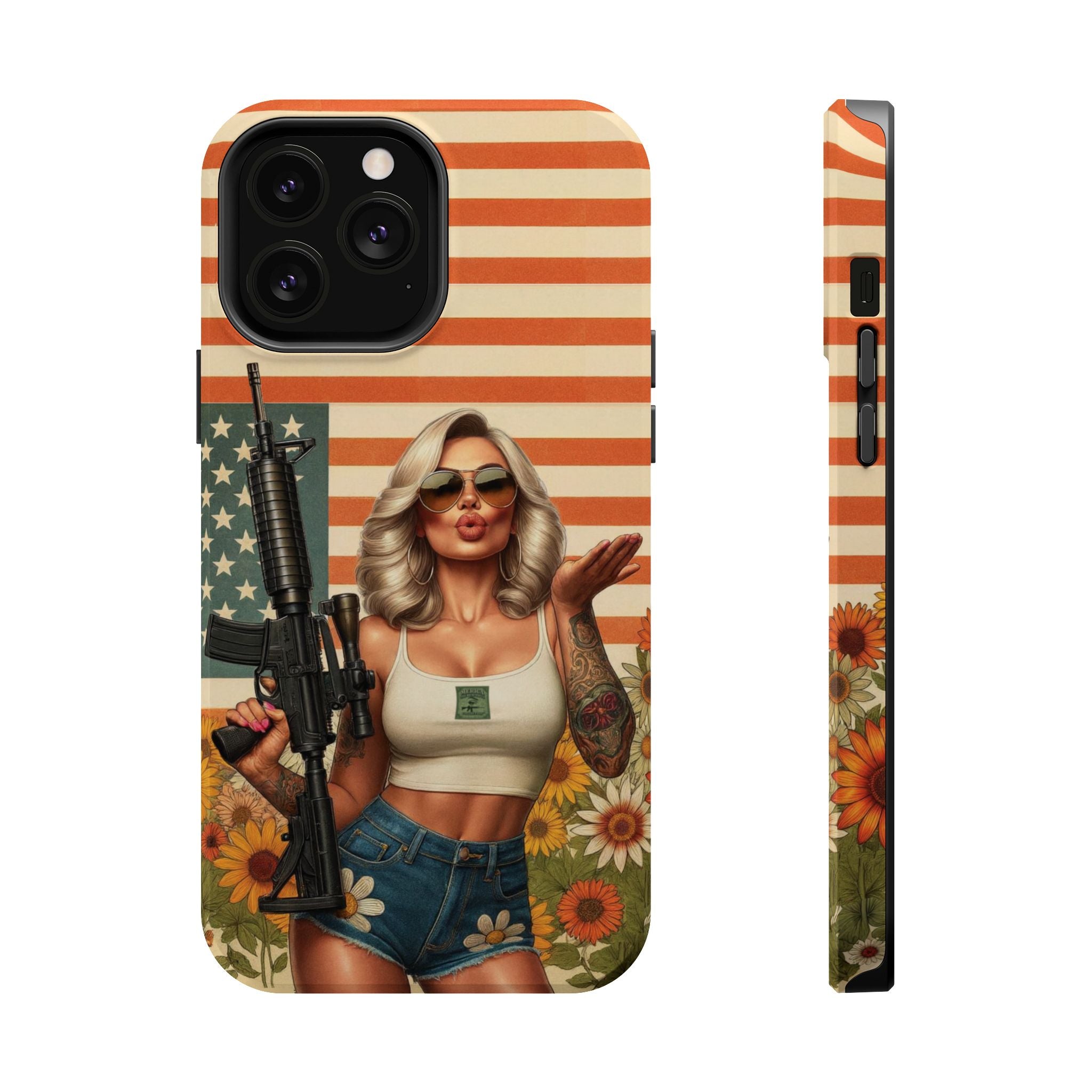 Americana AR-15 Pinup Girl - Magnetic Impact‑Resistant Phone Case  iPhone 13-17 / Samsung S26  MagSafe Compatible