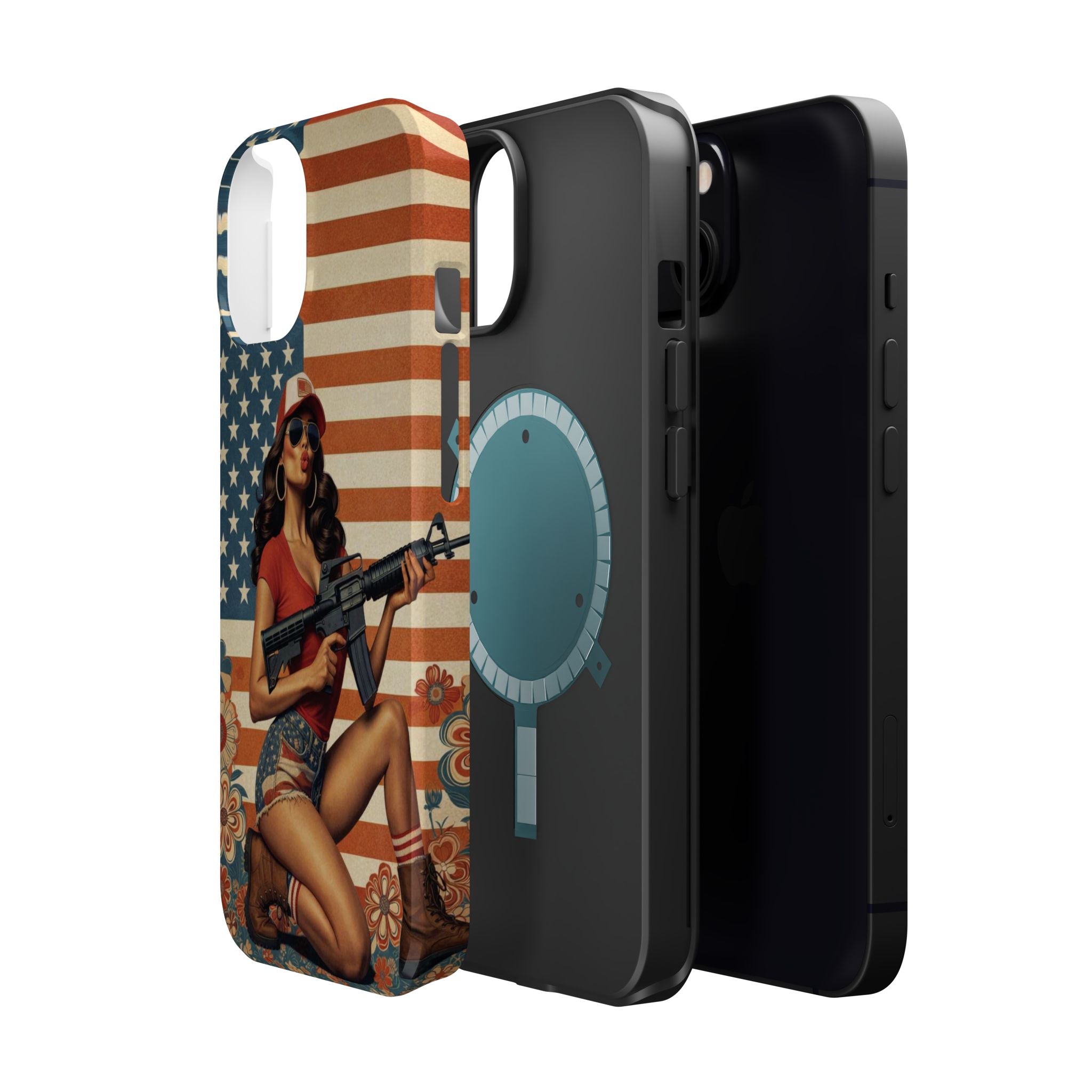 Americana AR-15 Pinup Girl - Magnetic Impact‑Resistant Phone Case  iPhone 13-17 / Samsung S26  MagSafe Compatible