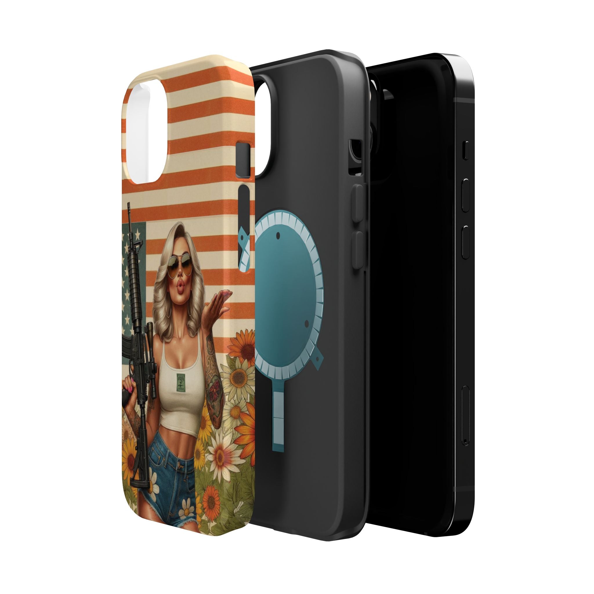 Americana AR-15 Pinup Girl - Magnetic Impact‑Resistant Phone Case  iPhone 13-17 / Samsung S26  MagSafe Compatible