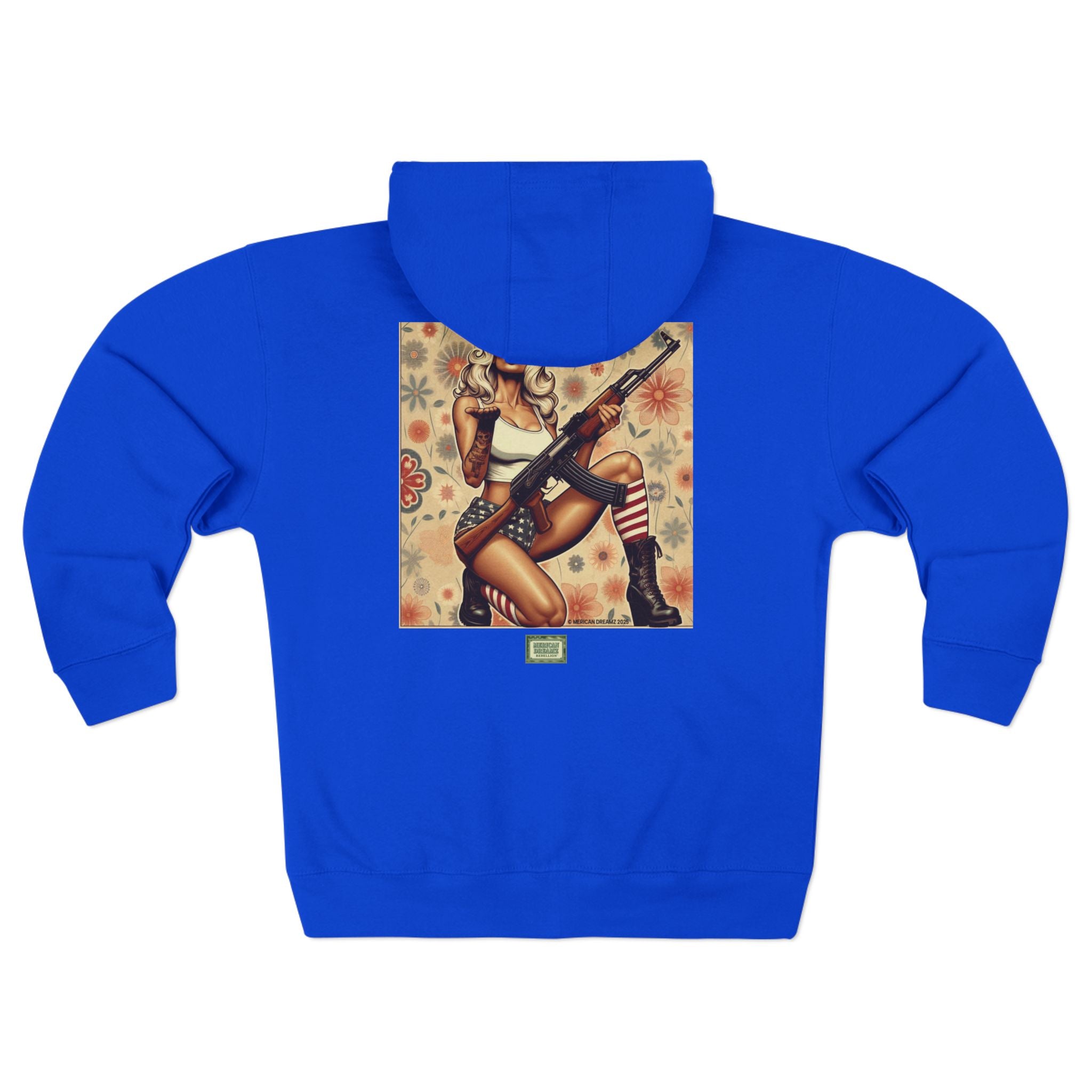 Americana Pinup girl with AK-47 Zip Hoodie — Retro Vintage Patriotic Graphic