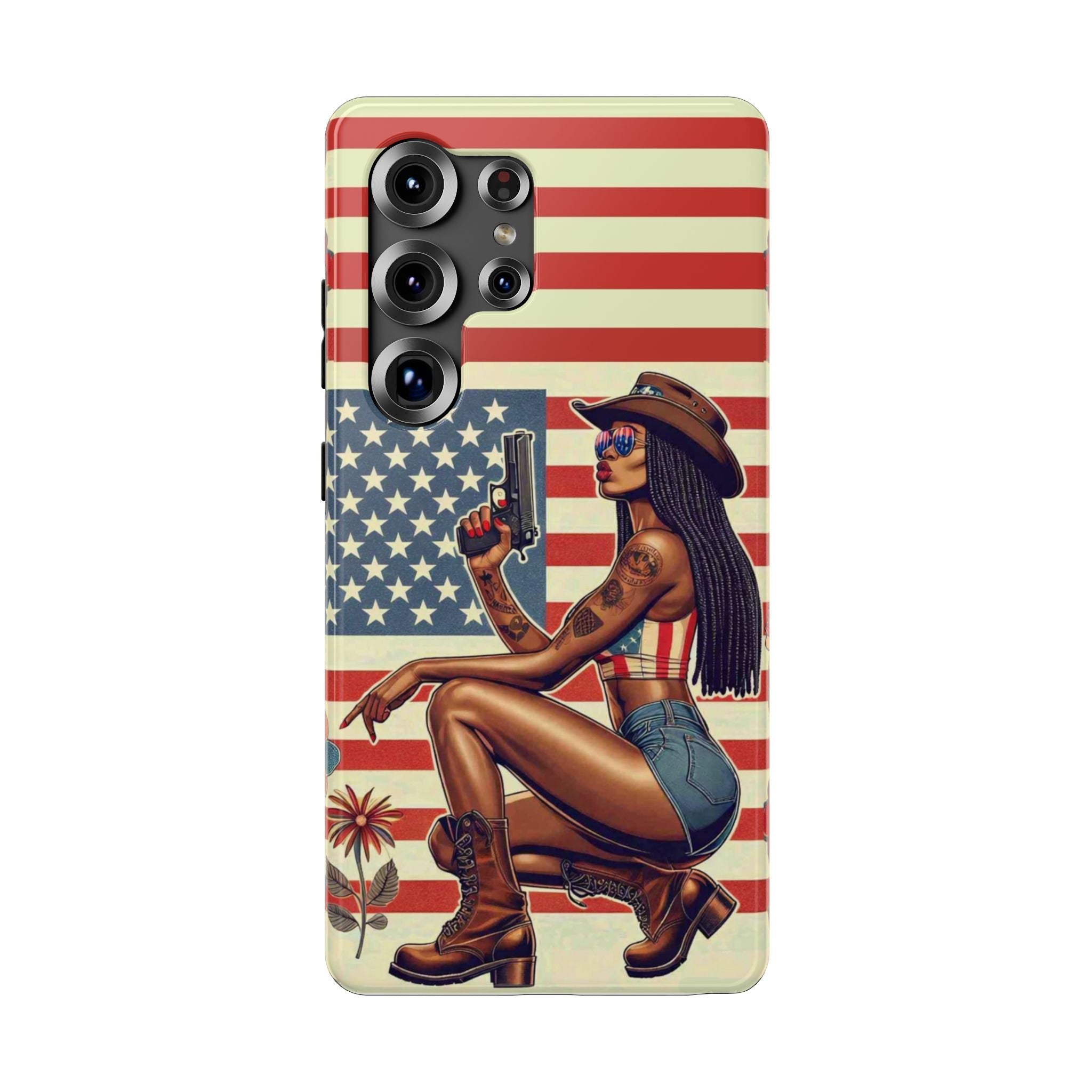 Americana 9mm Pinup Girl - Impact‑Resistant Phone Case   Samsung Galaxy Series S22 / S22+ / S22 Ultra - S25 / S25+ / S25 Ultra