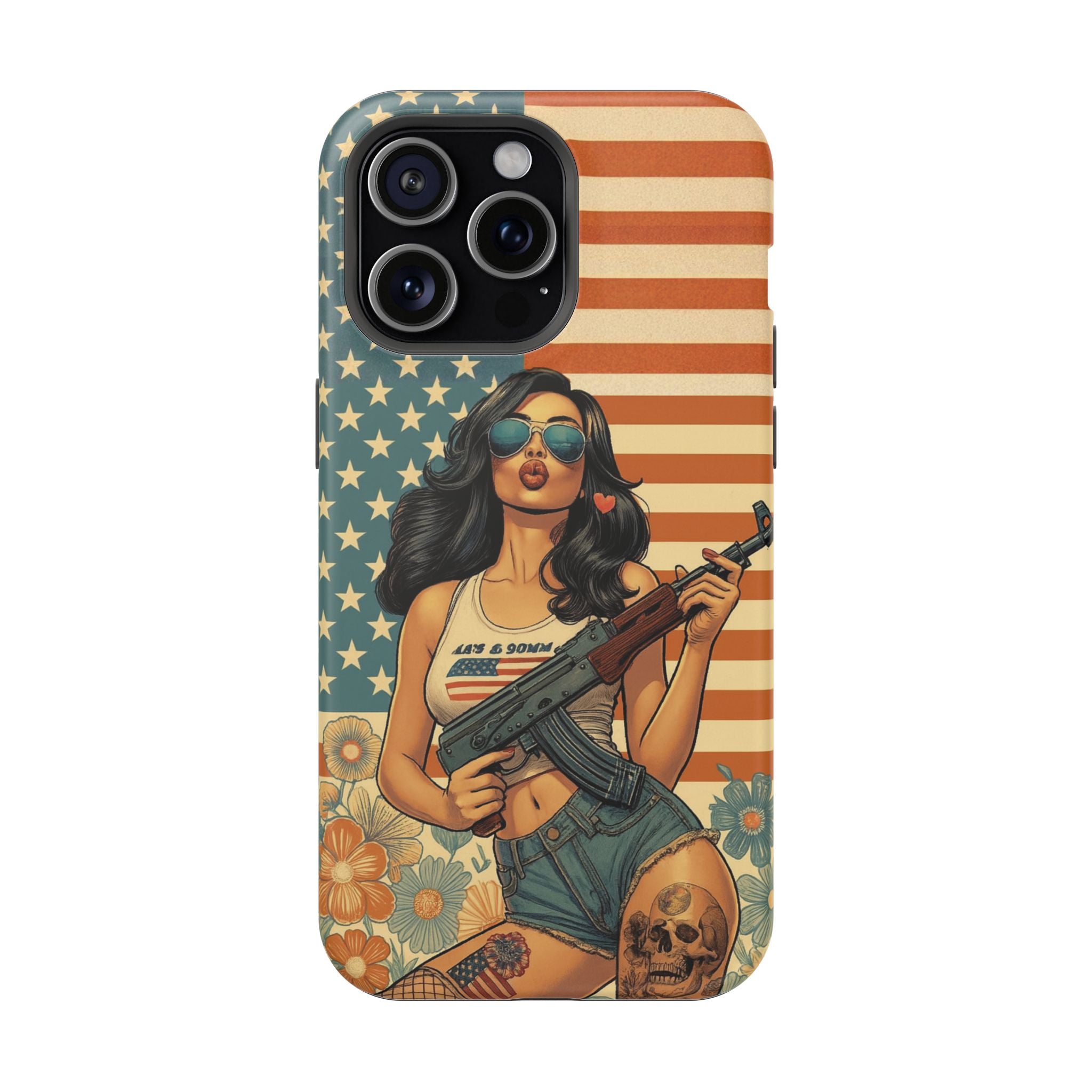 Americana AK-47 Pinup Girl - Magnetic Impact‑Resistant Phone Case  iPhone 13-17 / Samsung S26  MagSafe Compatible