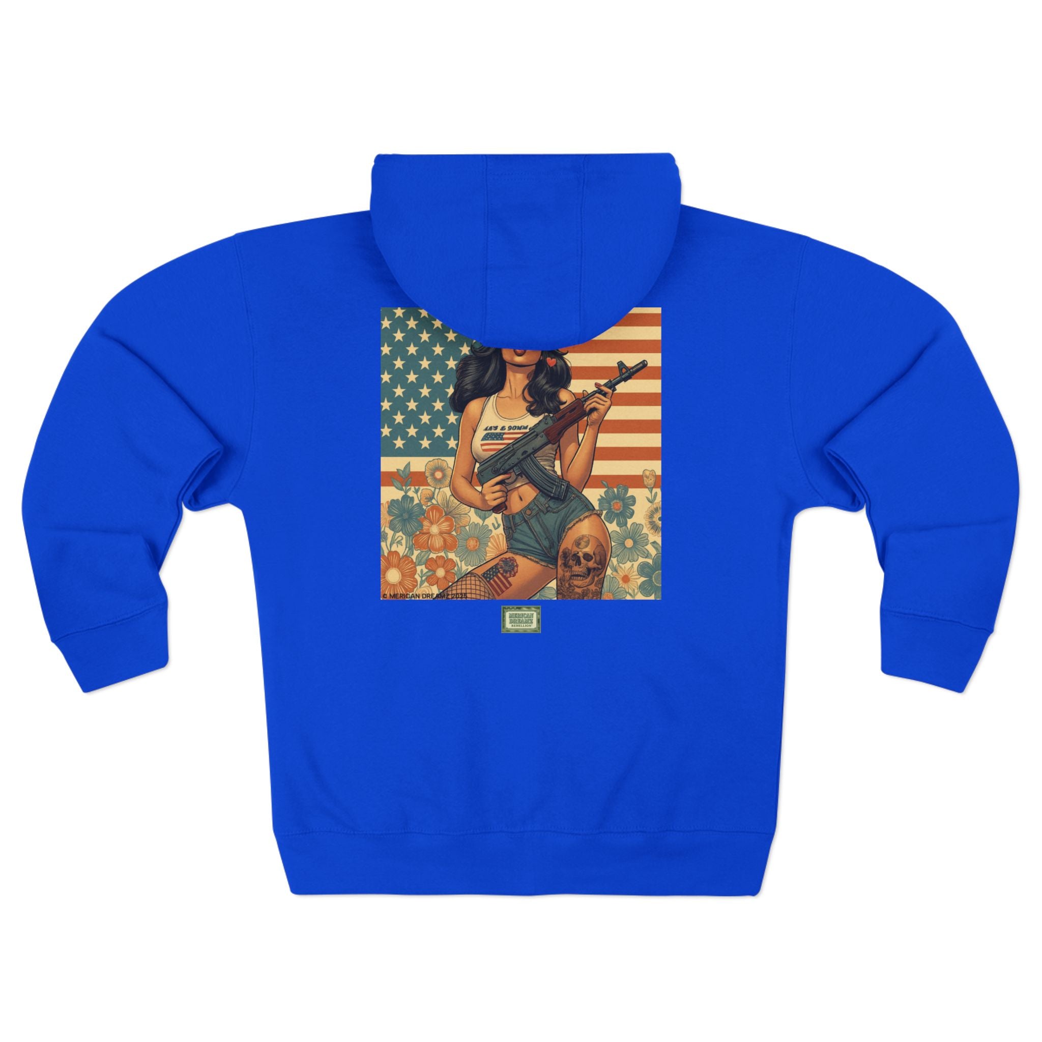 Americana Pinup girl with AK-47 Zip Hoodie — Retro Vintage Patriotic Graphic