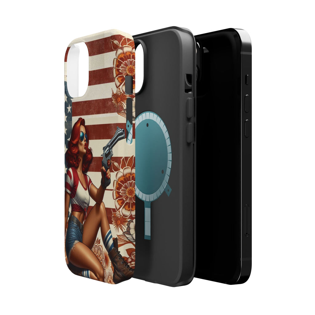 Americana .44 Magnum Pinup Girl - Magnetic Impact‑Resistant Phone Case  iPhone 13-17 / Samsung S26  MagSafe Compatible