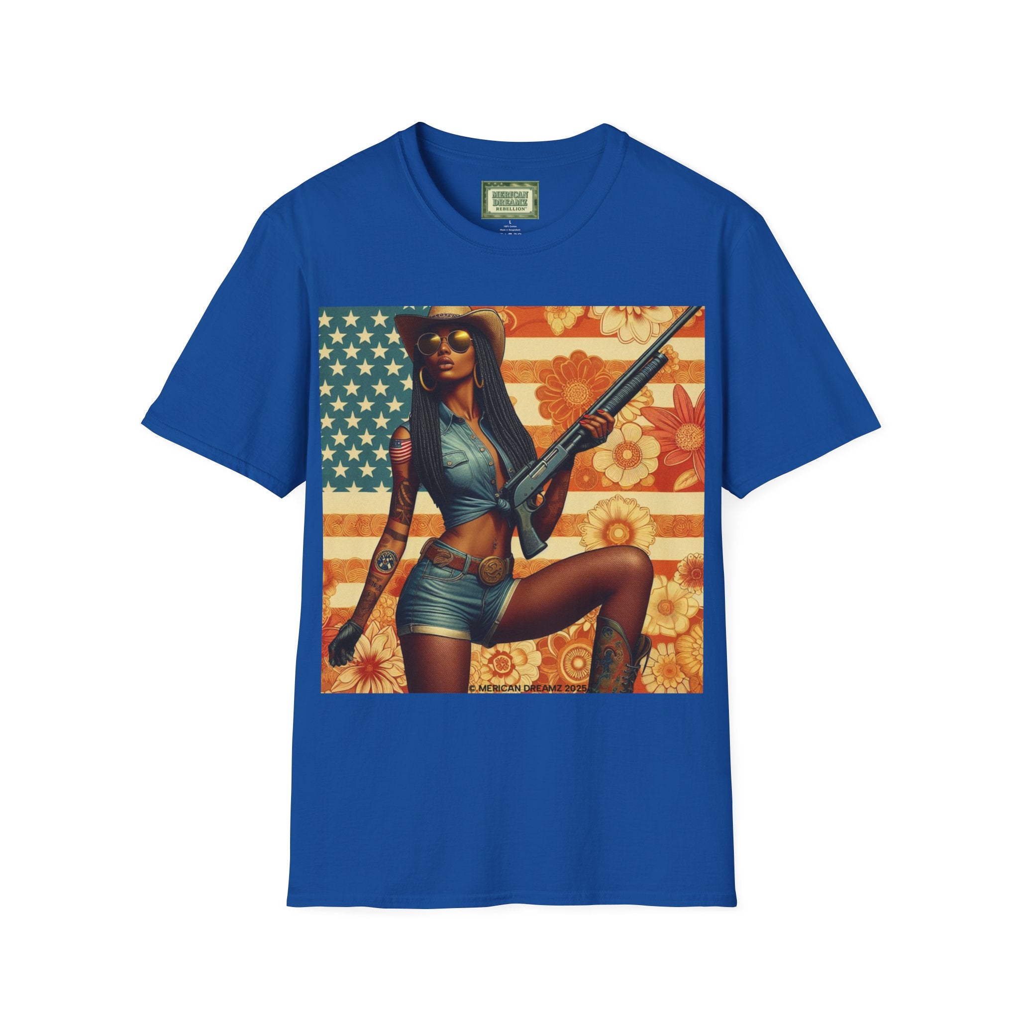 Pin-Up Americana T-Shirt — Retro Floral Gun Cowgirl Vintage Style (US Only)
